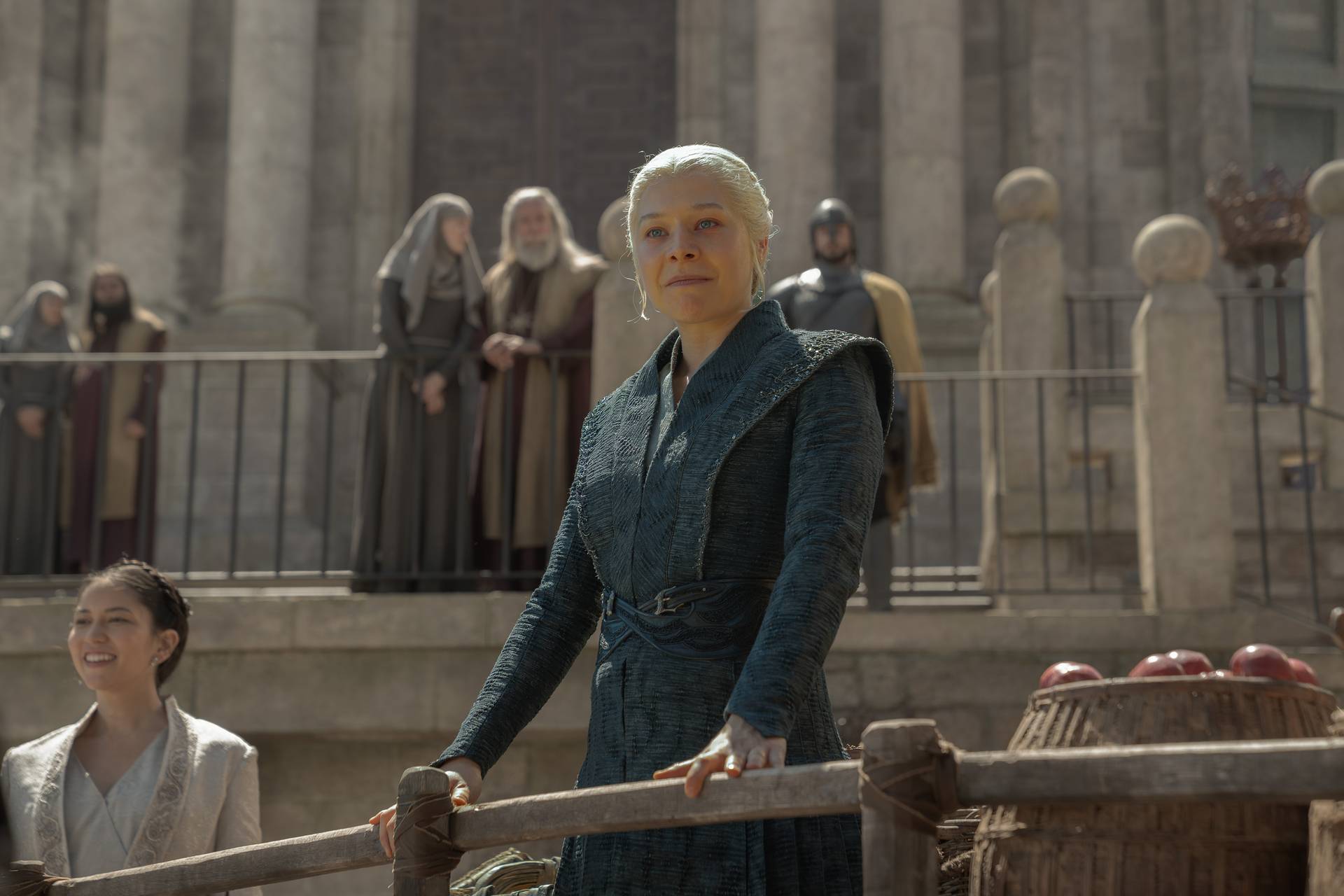 Sonoya Mizuno (Mysaria) and Emma D'Arcy (Rhaenyra Targaryen) in House of the Dragon season 3.