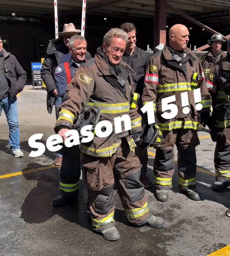 Chicago Fire stars David Eigenberg (Herrmann), Christian Stolte (Mouch), Jake Lockett (Carver), and Randy Flagler (Capp) on s Chicago Fire stars David Eigenberg (Herrmann), Christian Stolte (Mouch), Jake Lockett (Carver), and Randy Flagler (Capp) on s