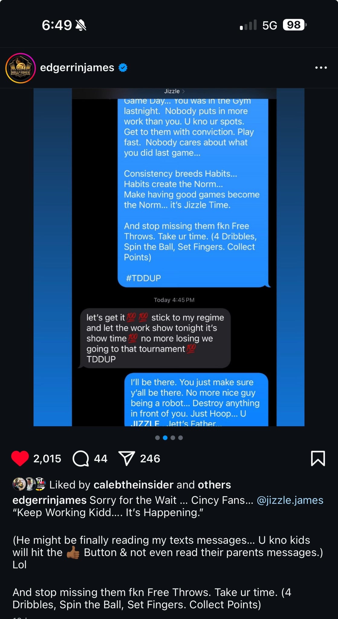 Edgerrin James on IG