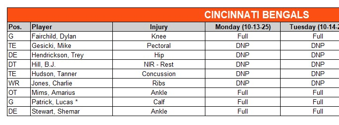 Cincinnati Bengals Injury Report