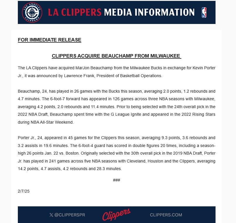 LA Clippers trade announcement