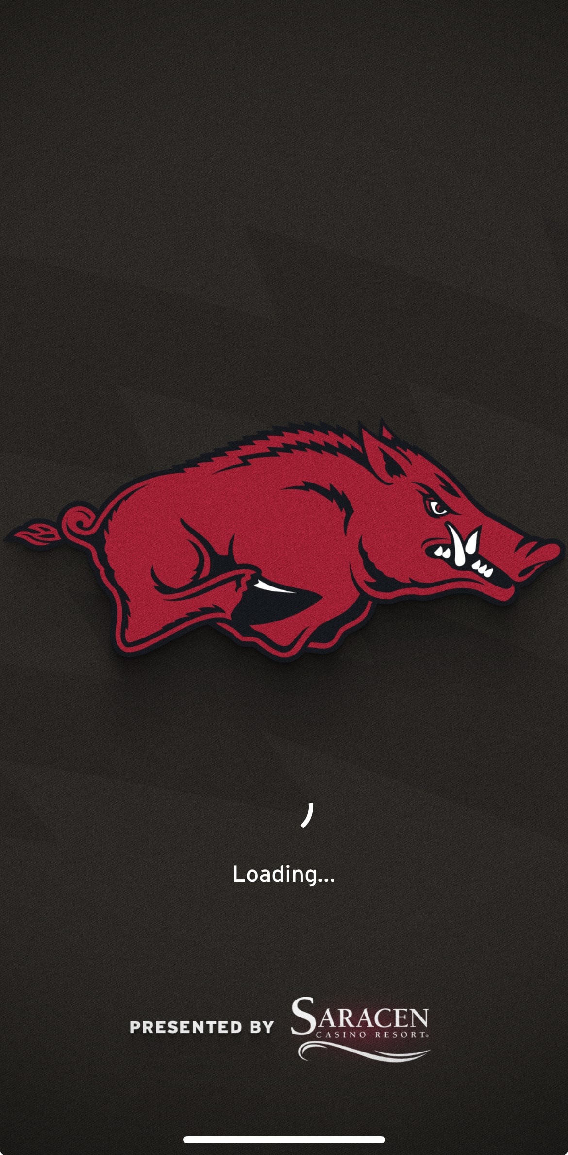 Screenshot of the loading page of the official Razorback App 