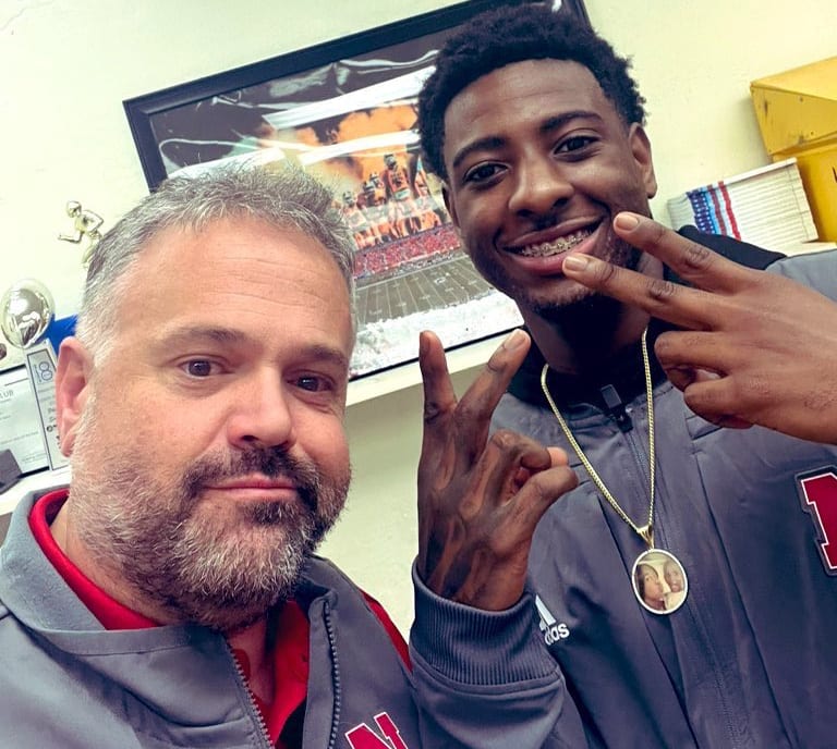 Cortez Mills during a visit from Nebraska head coach Matt Rhule.