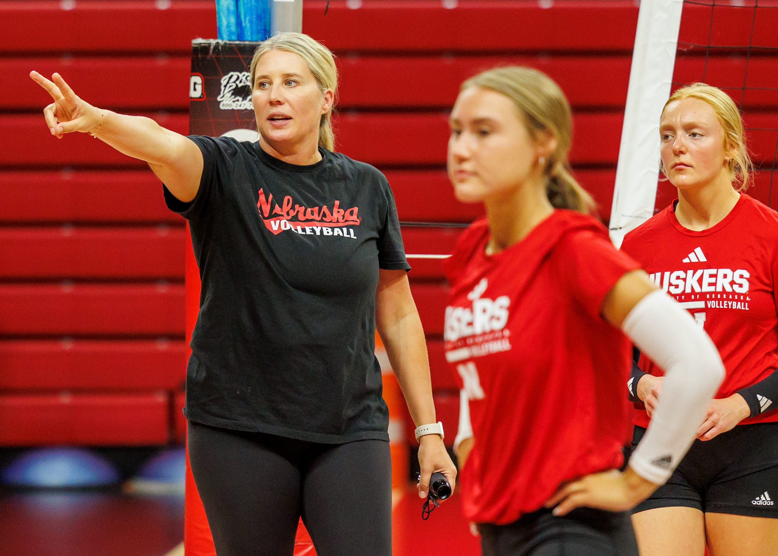 Nebraska volleyball coach Dani Busboom Kelly at practice ahead of the 2025 season.