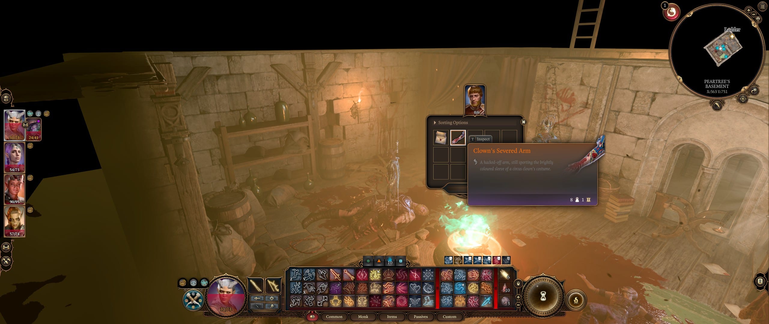 A bloody basement in Baldur's Gate 3 containing Dribbles' arm