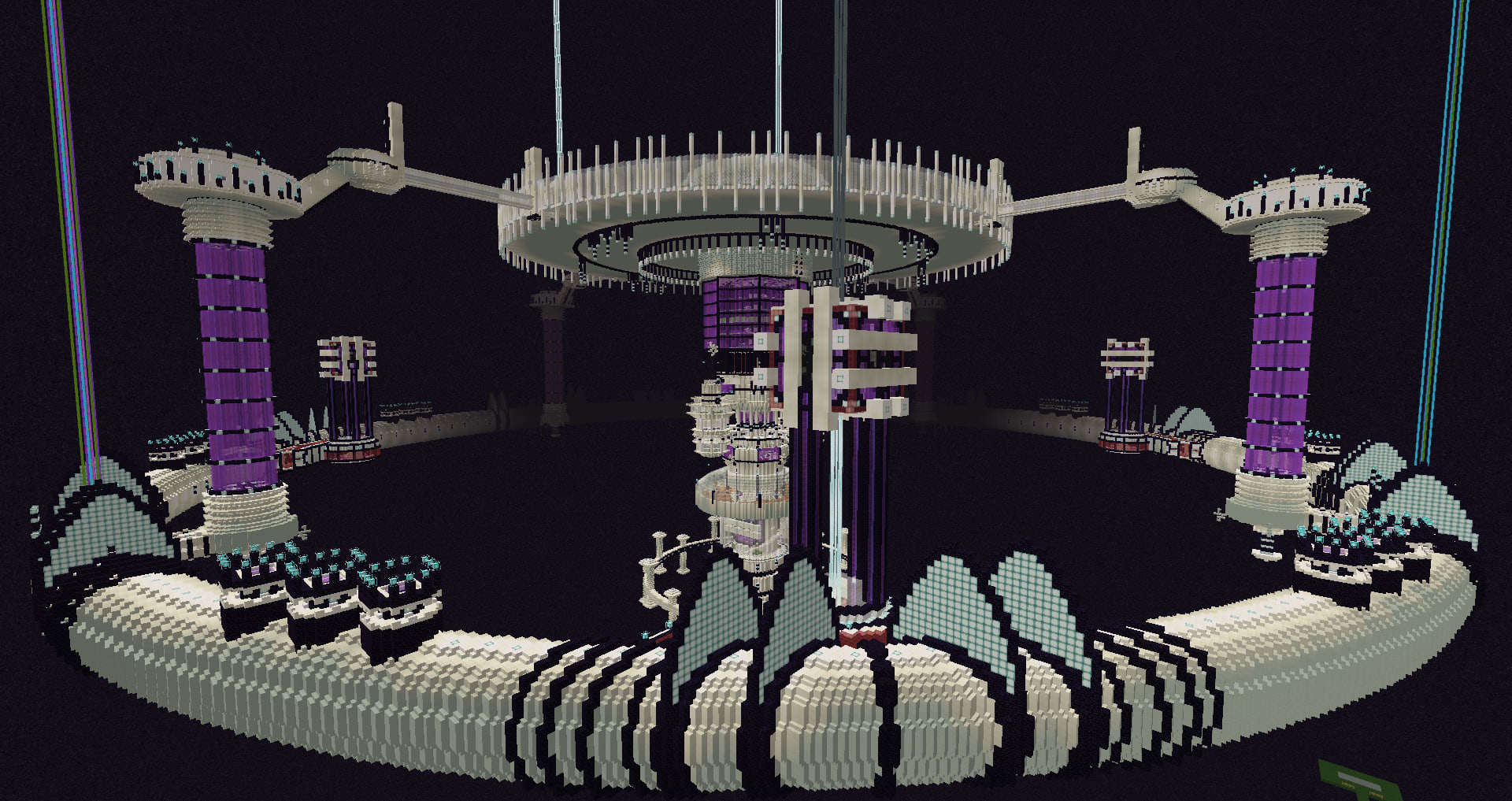 A large citadel floating in space in Minecraft.