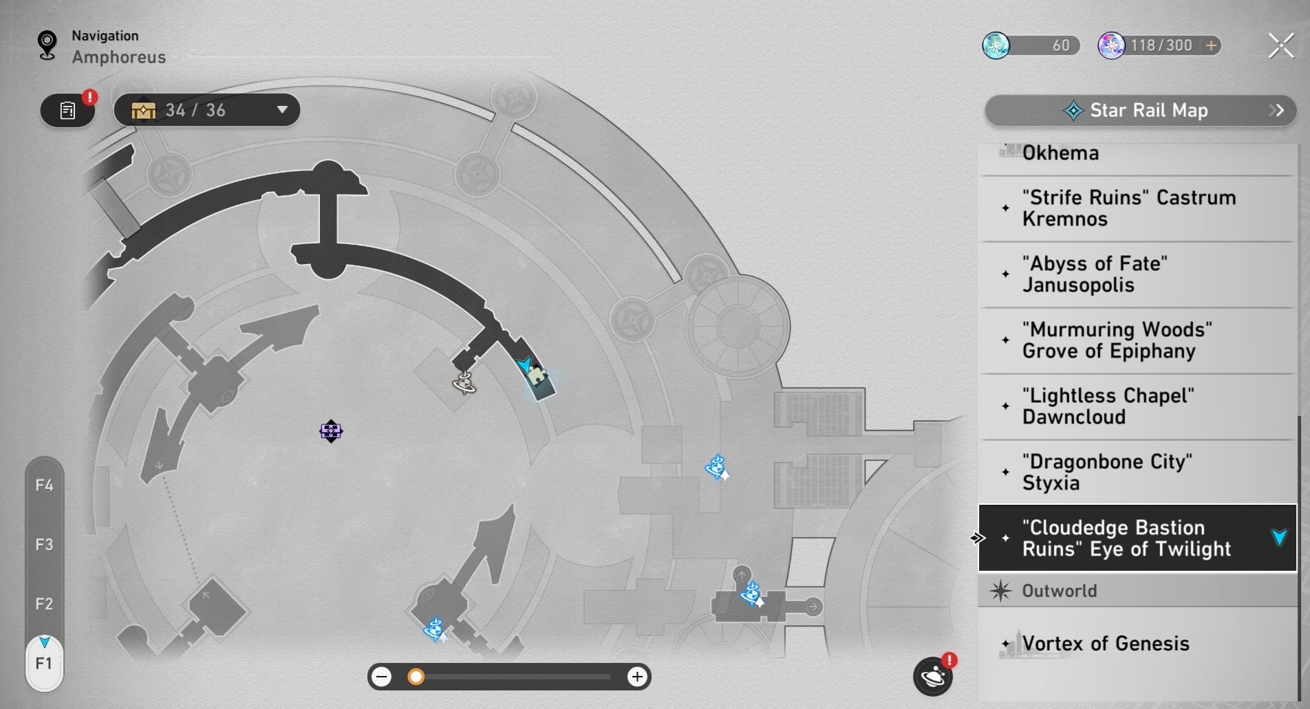Honkai: Star Rail map screenshot.