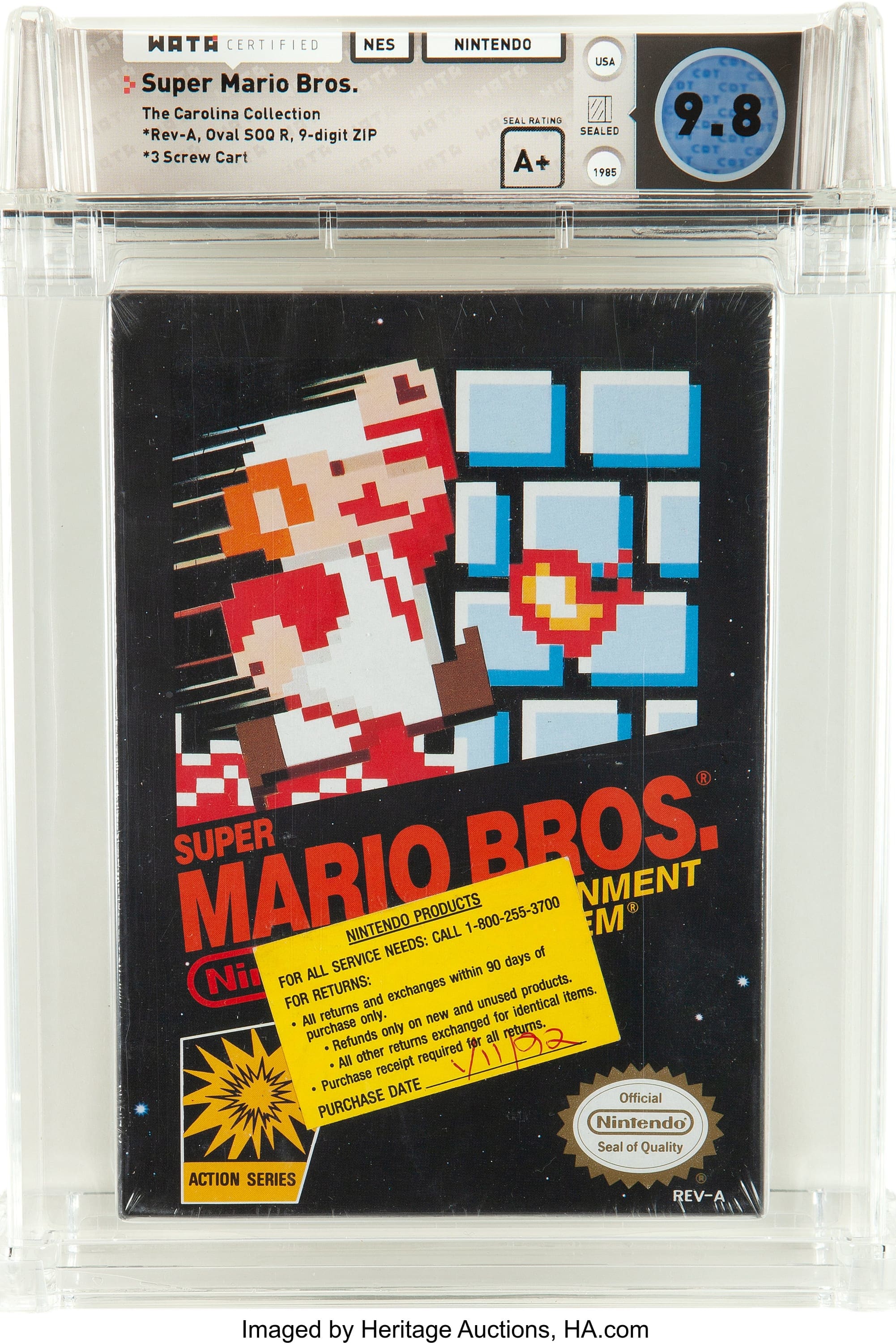 A sealed copy of Super Mario Bros graded at a 9.8/10