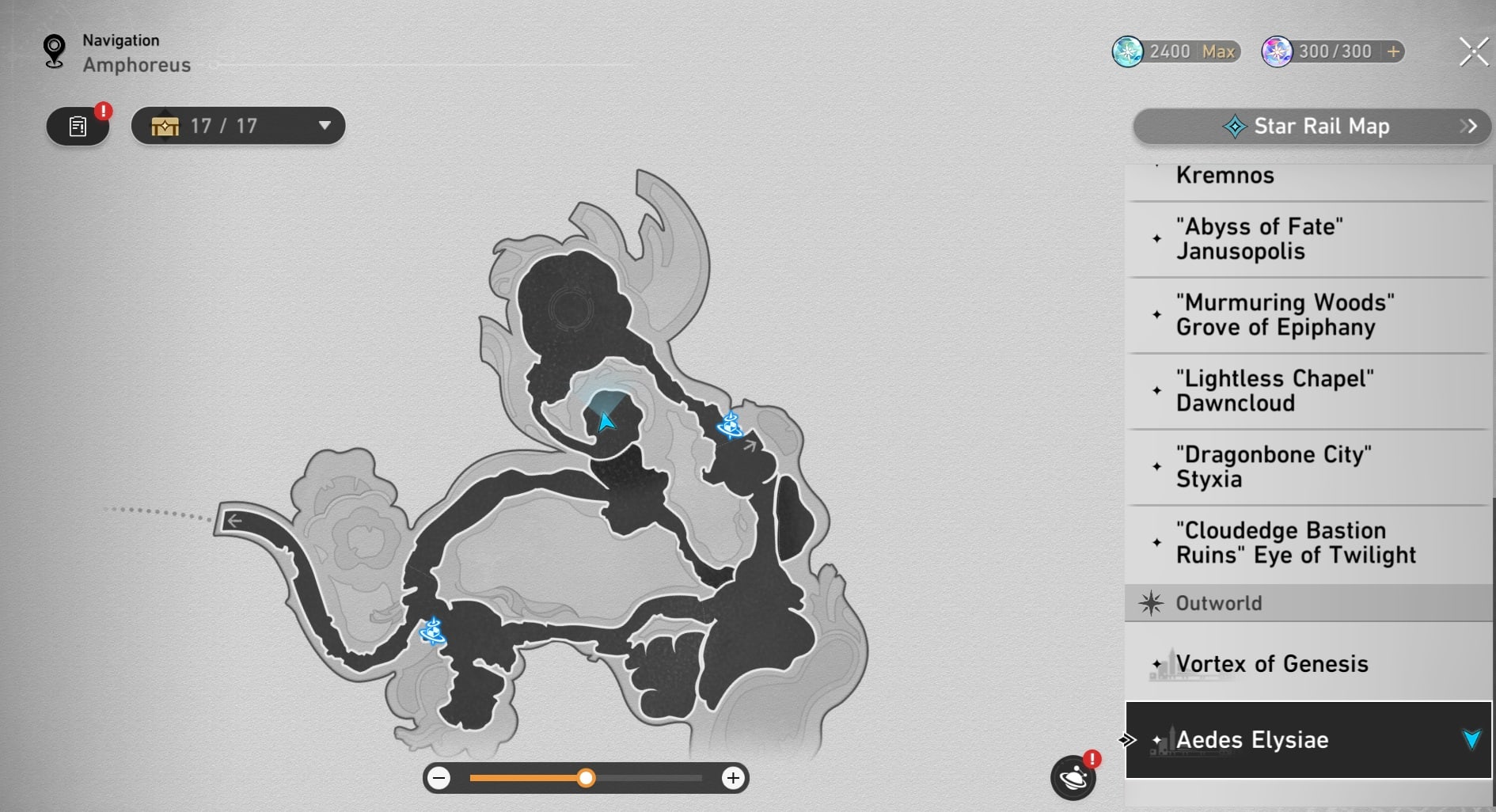 Honkai: Star Rail map of the wind chime puzzle location in Aedes Elysiae.