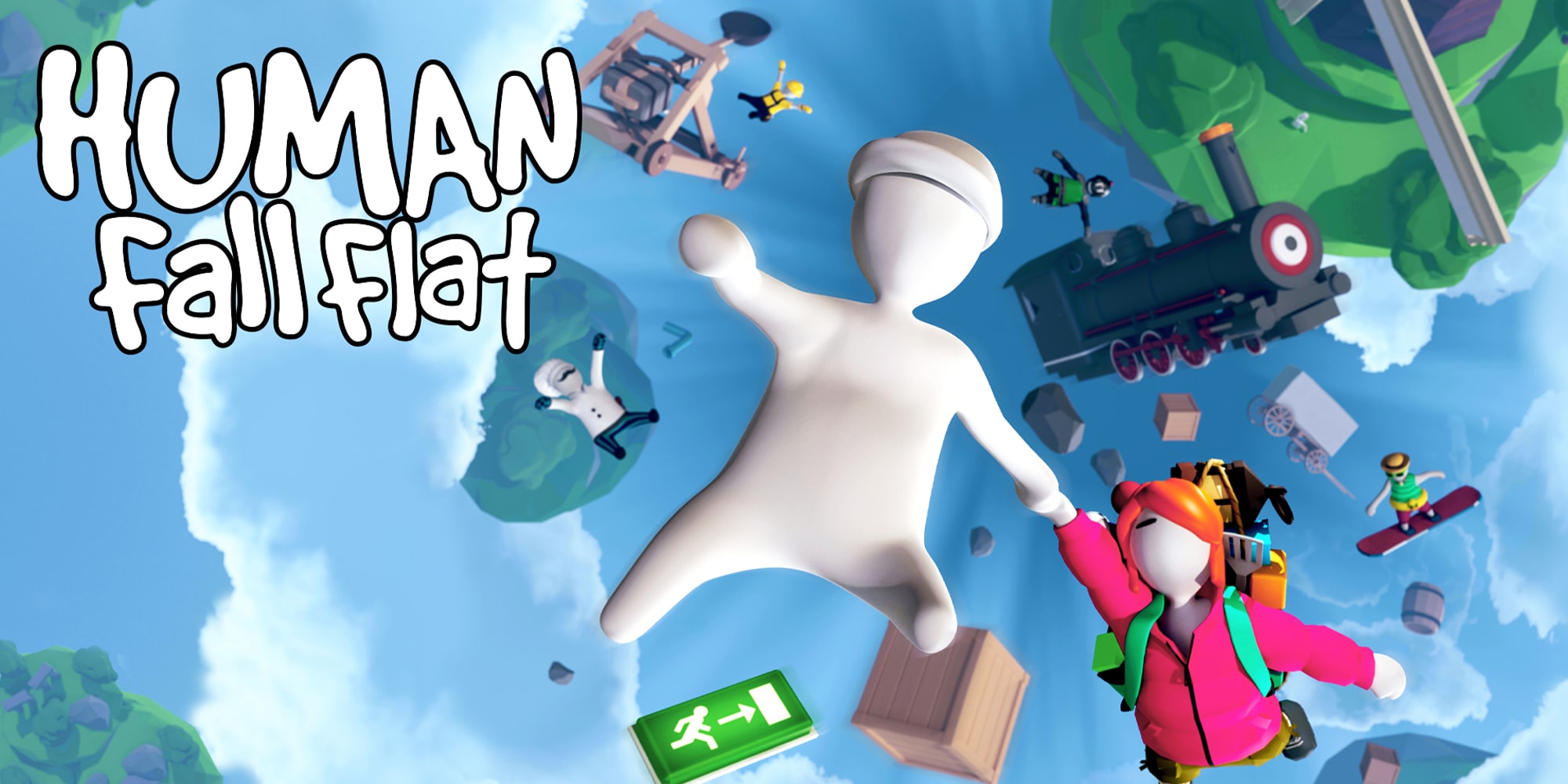 A man with no facial features  or clothes falling into a void.