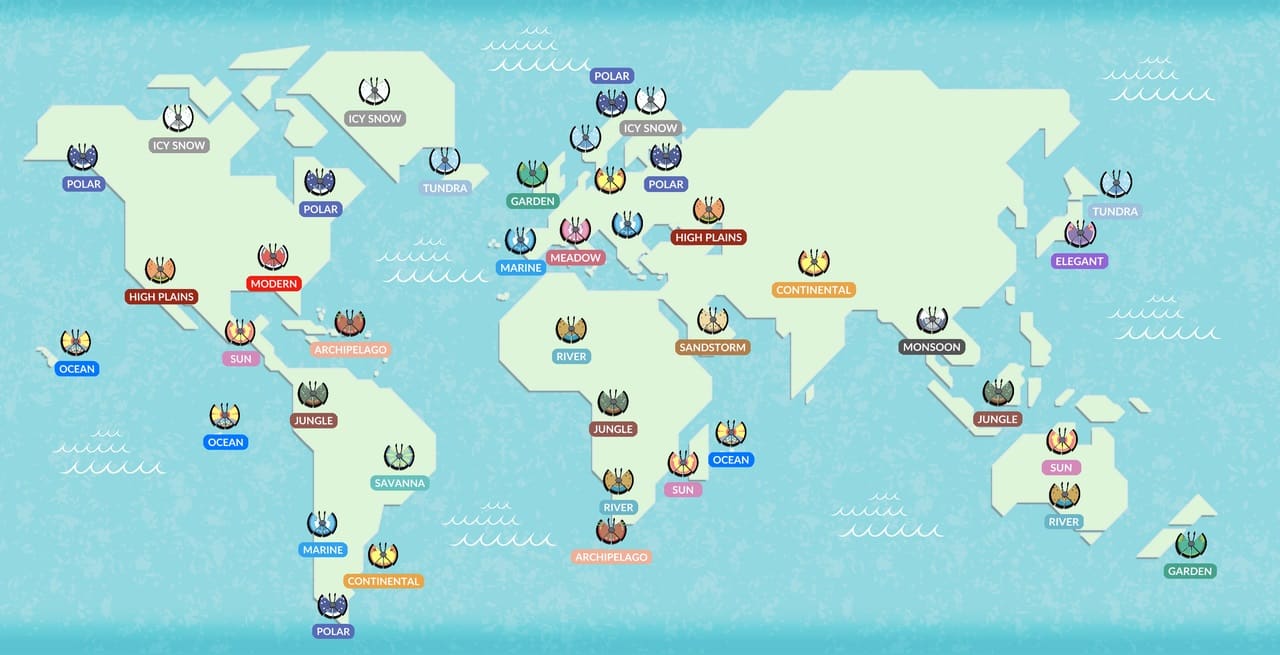 Pokémon GO Vivillon map.