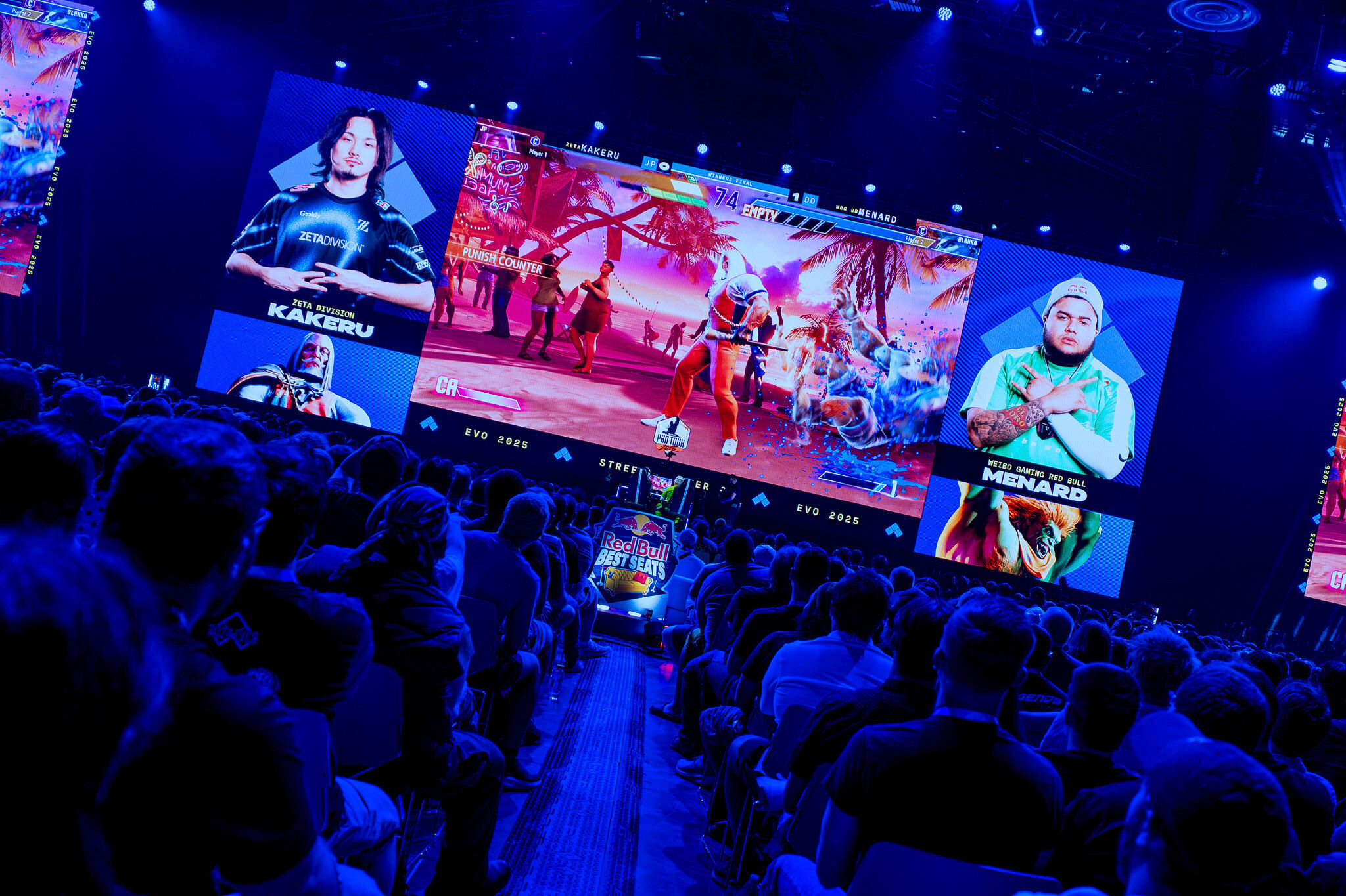 Kakeru and MenaRD face off on the main stage at EVO Championship Series in Las Vegas, Nevada, USA on August 3, 2025.