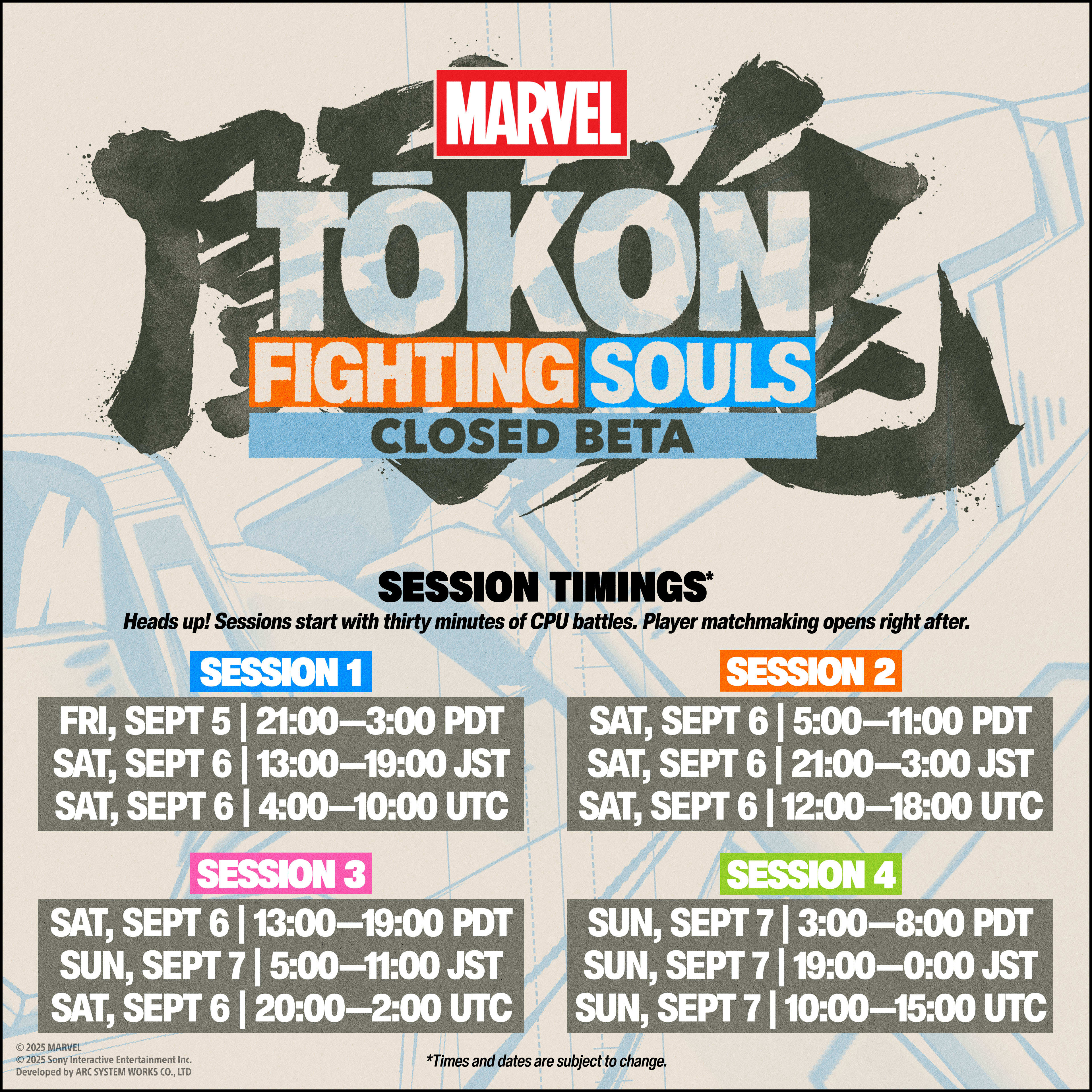 Marvel tokon closed beta session schedule