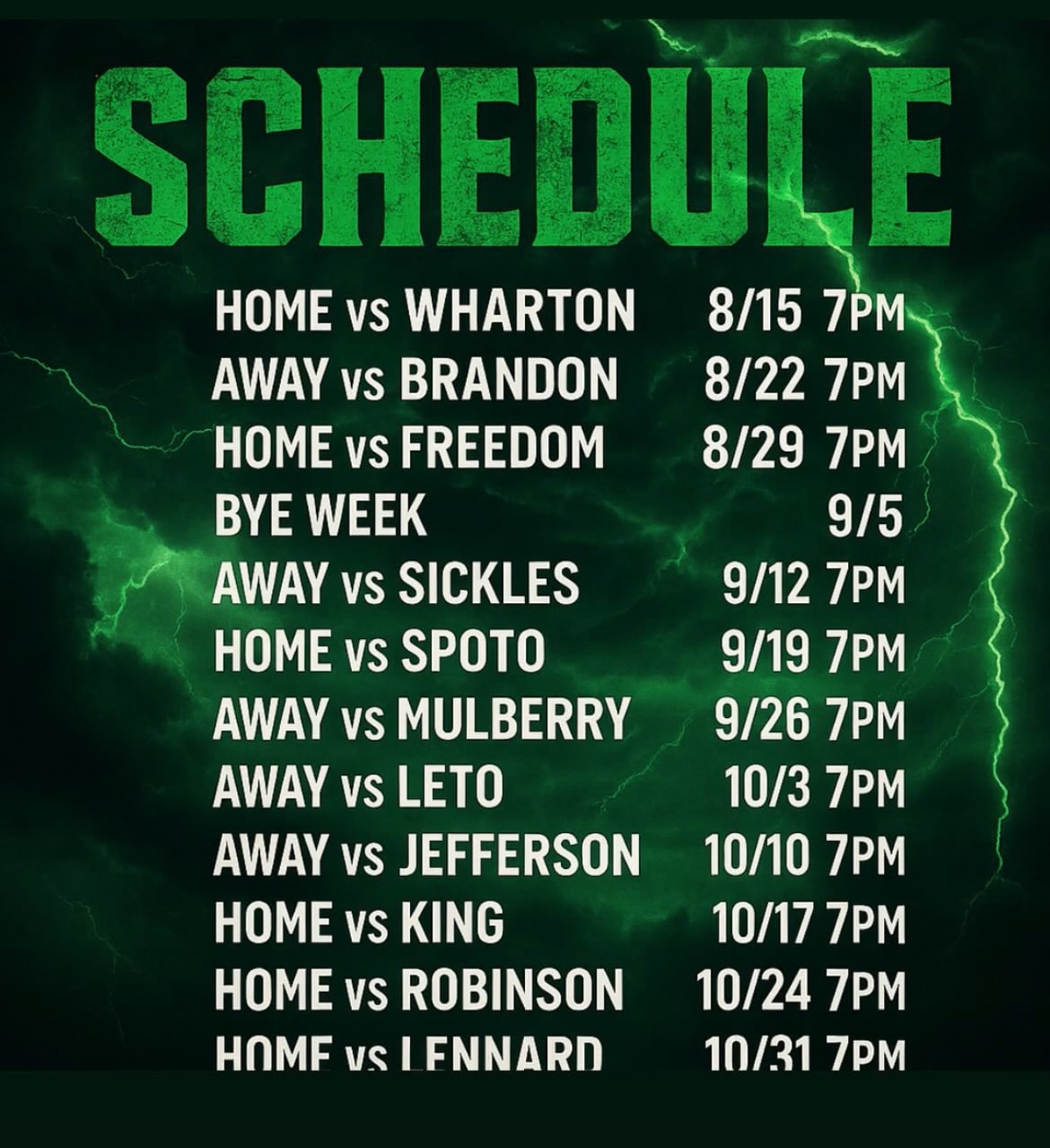 The Tampa Chamberlain Storm released their 2025 football schedule 