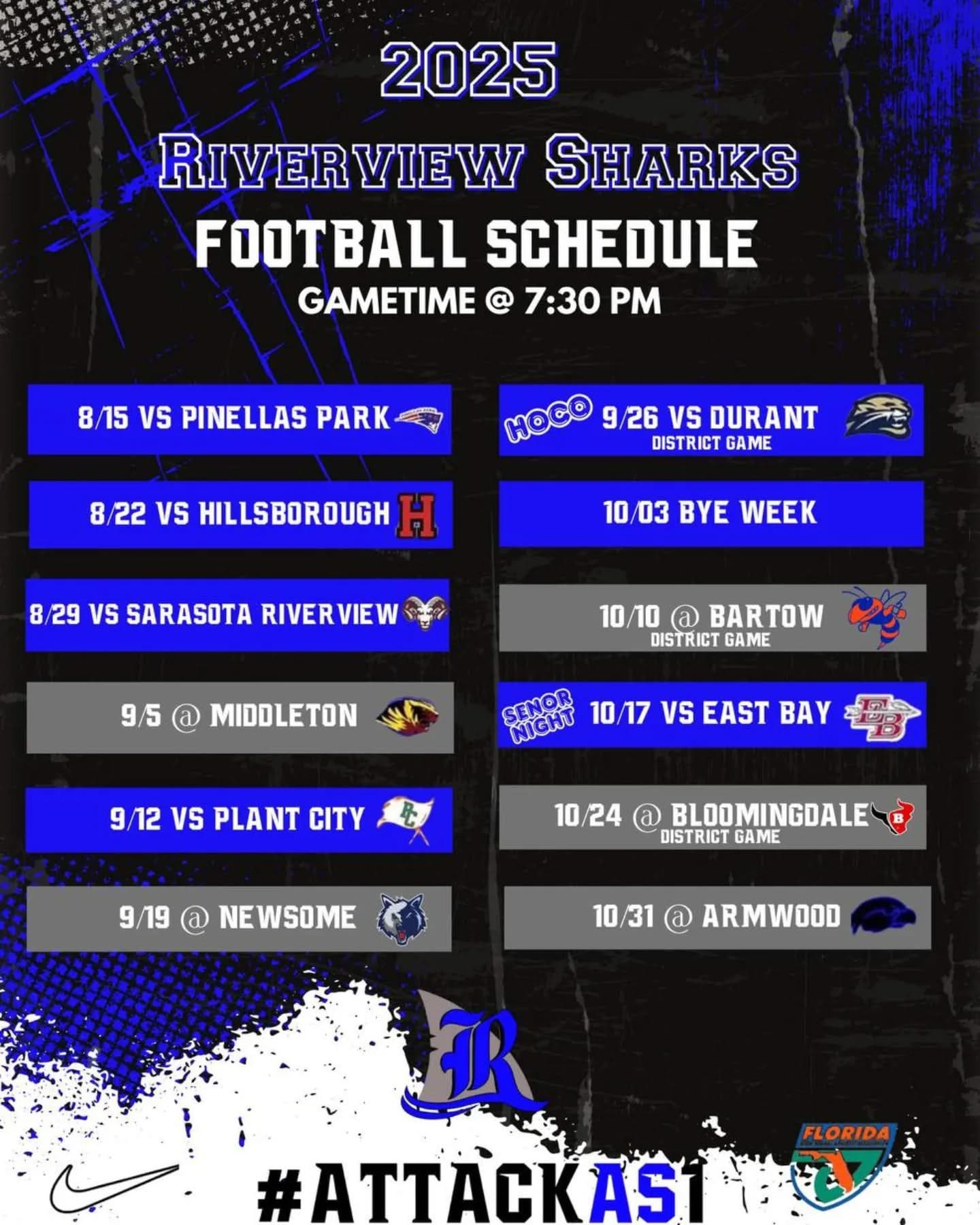 Riverview Sharks recently released their 2025 football schedule 