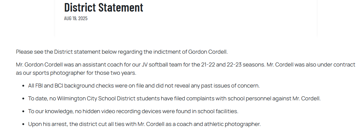 Statement from Wilmington City Schools