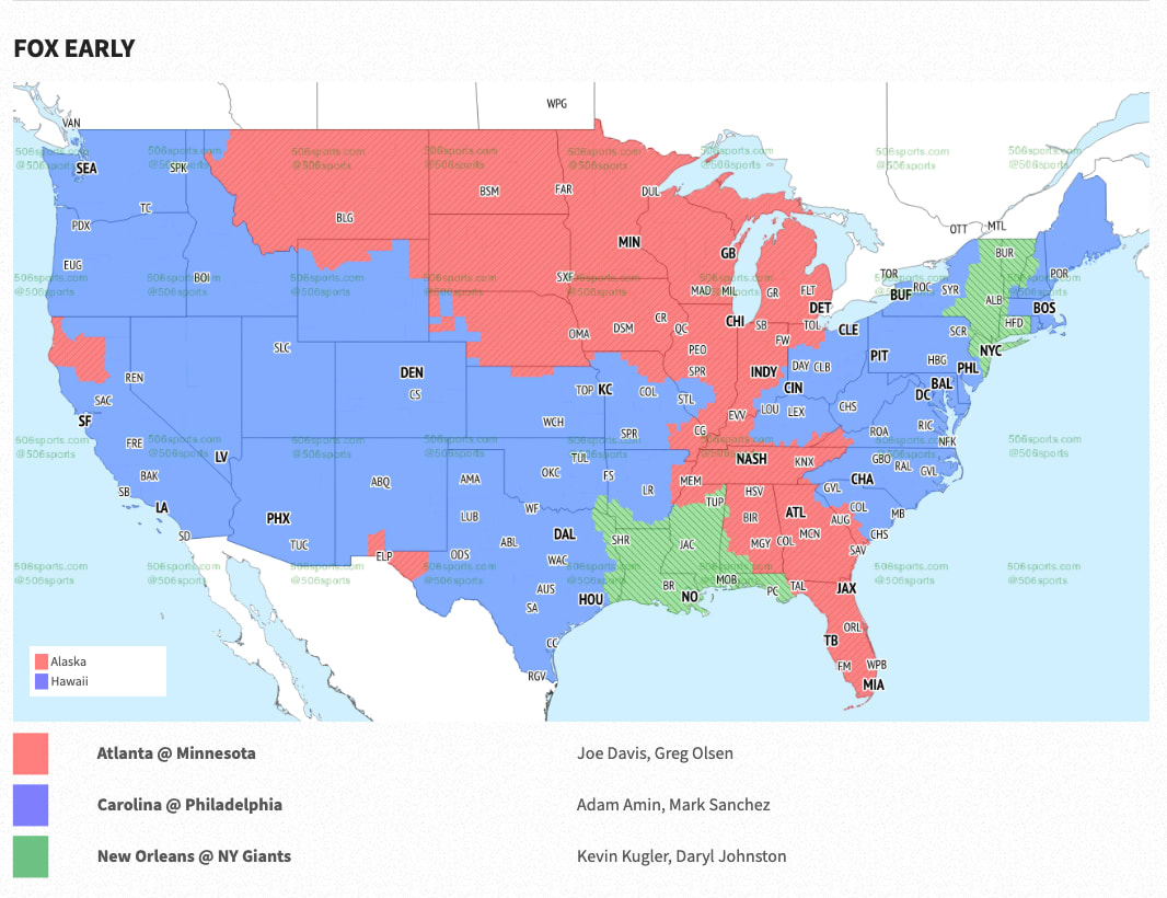 FOX early window broadcast map for Sunday