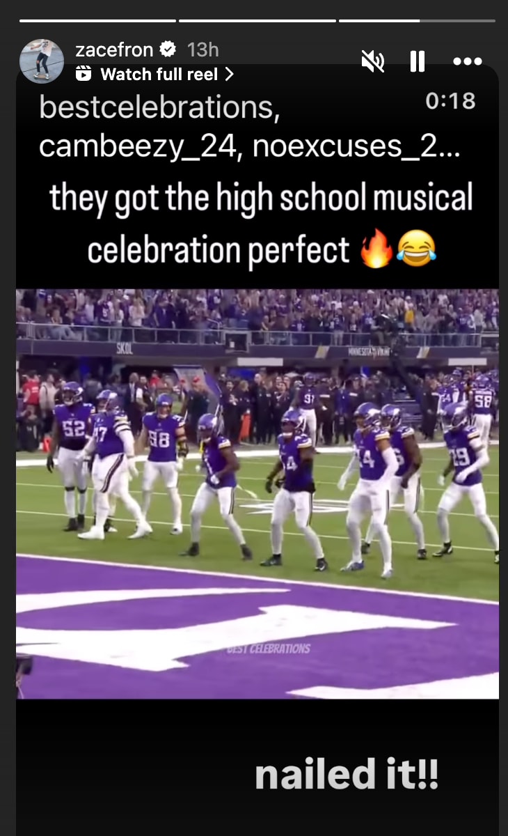 Zac Efron was a fan of the Vikings' HSM celebration