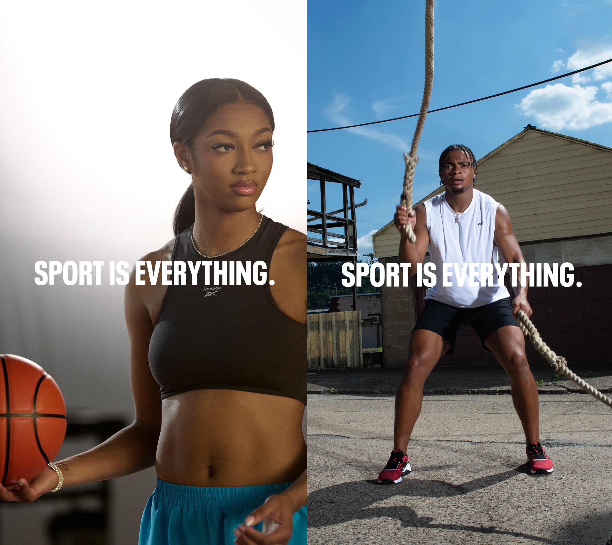 Angel Reese and Justin Fields in a Reebok photo shoot.