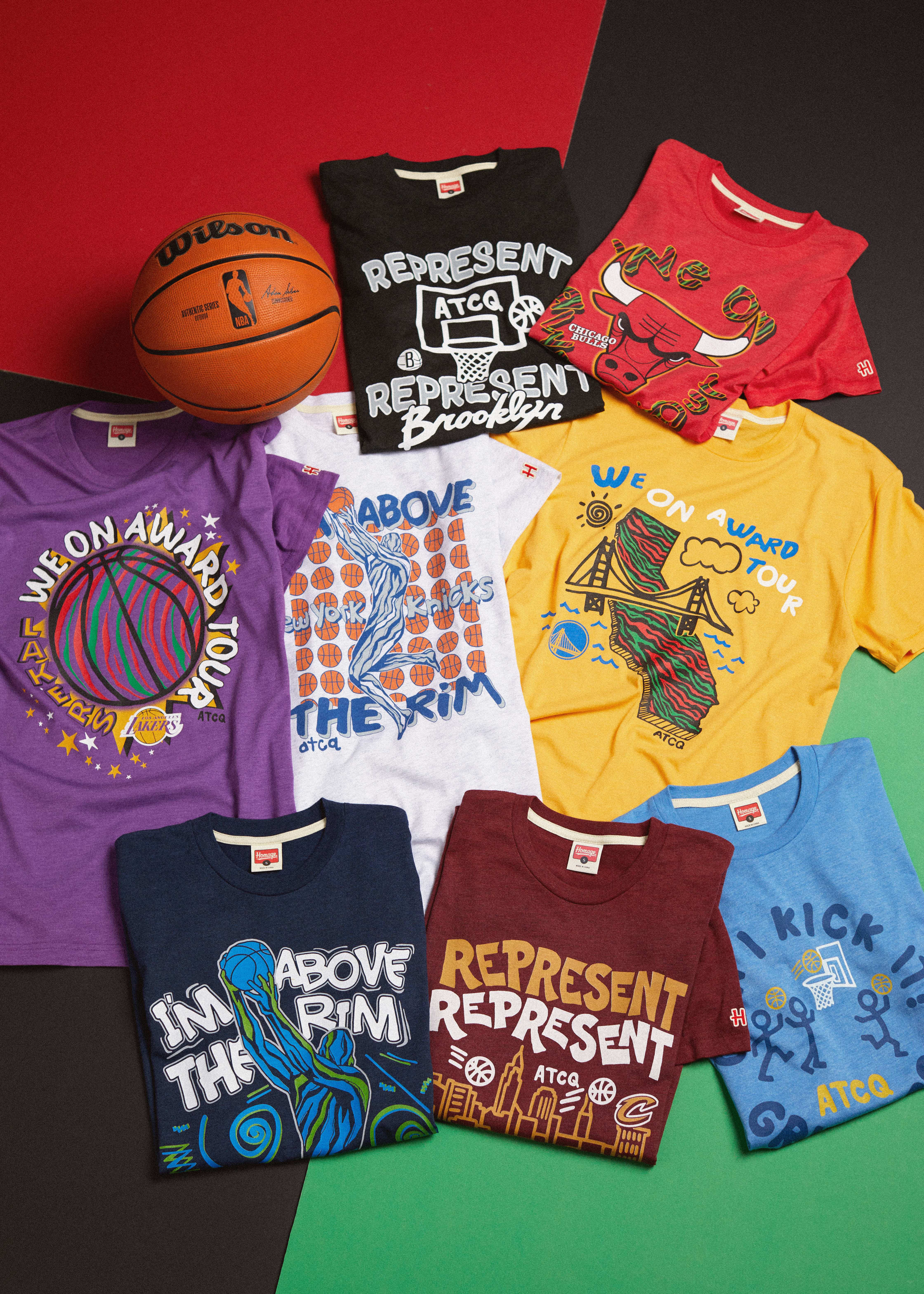 Eight vintage NBA shirts.