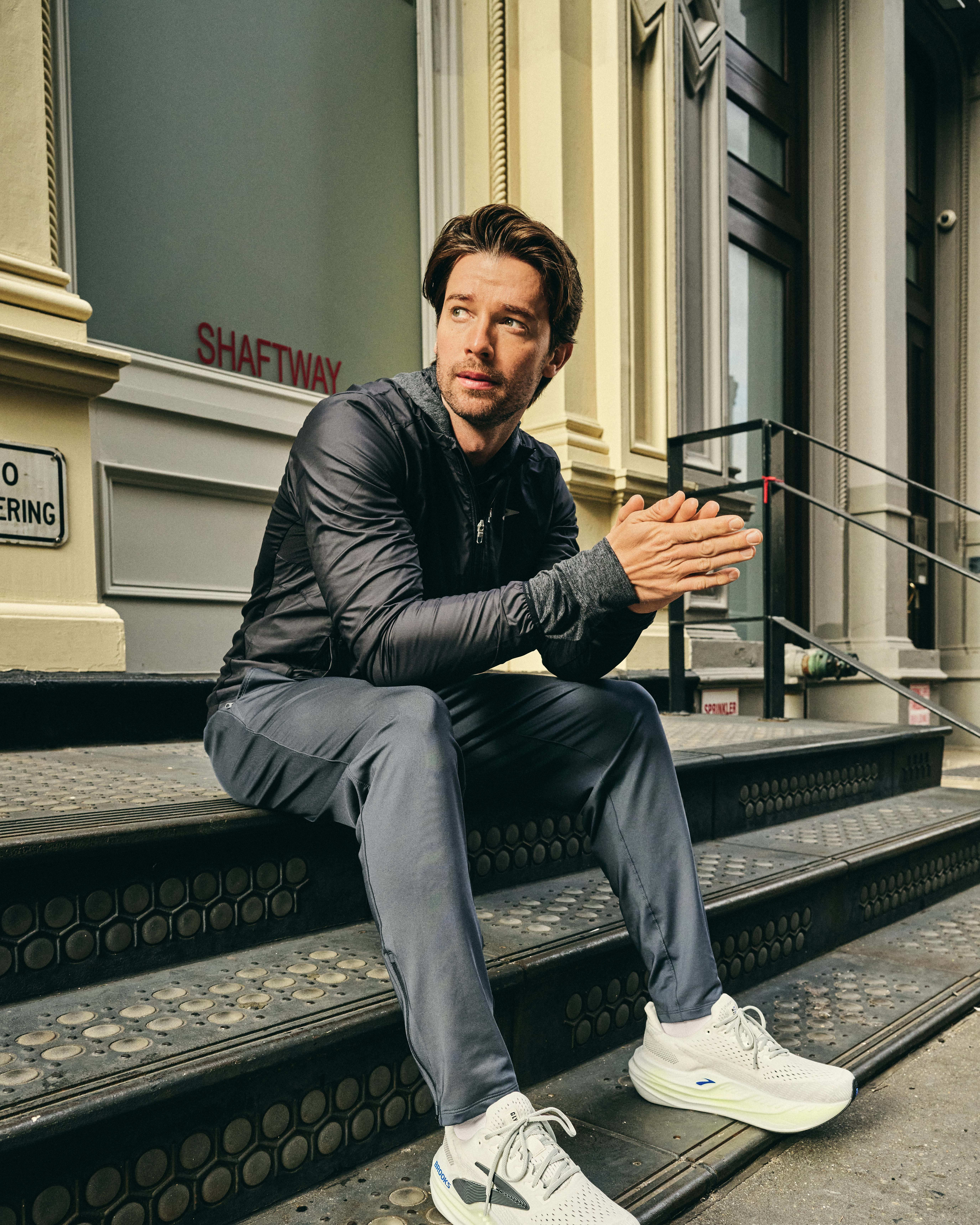 Patrick Schwarzenegger models Brooks Running apparel.
