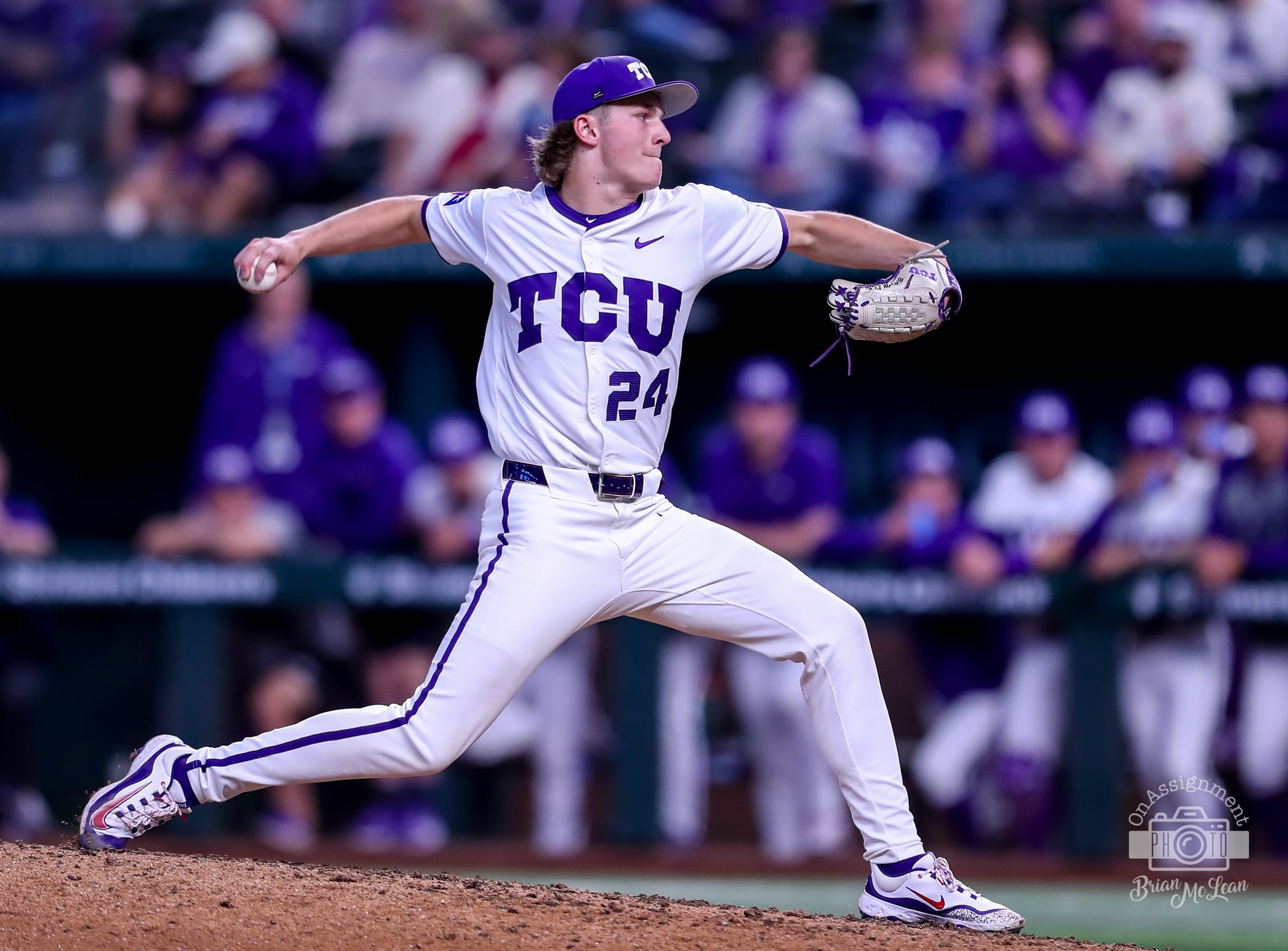 Freshman Trever Baumler pitching in his second collegiate start.