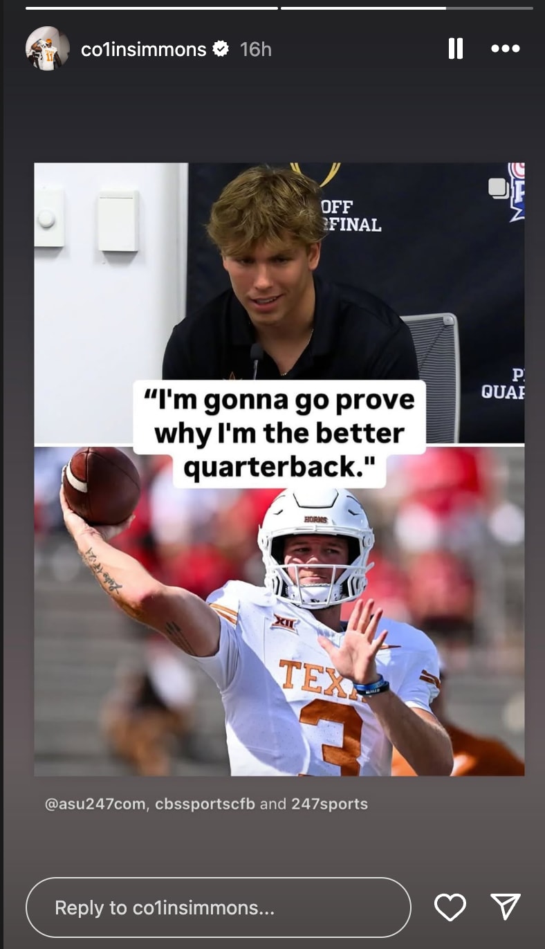 Collin Simmons' Instagram Story