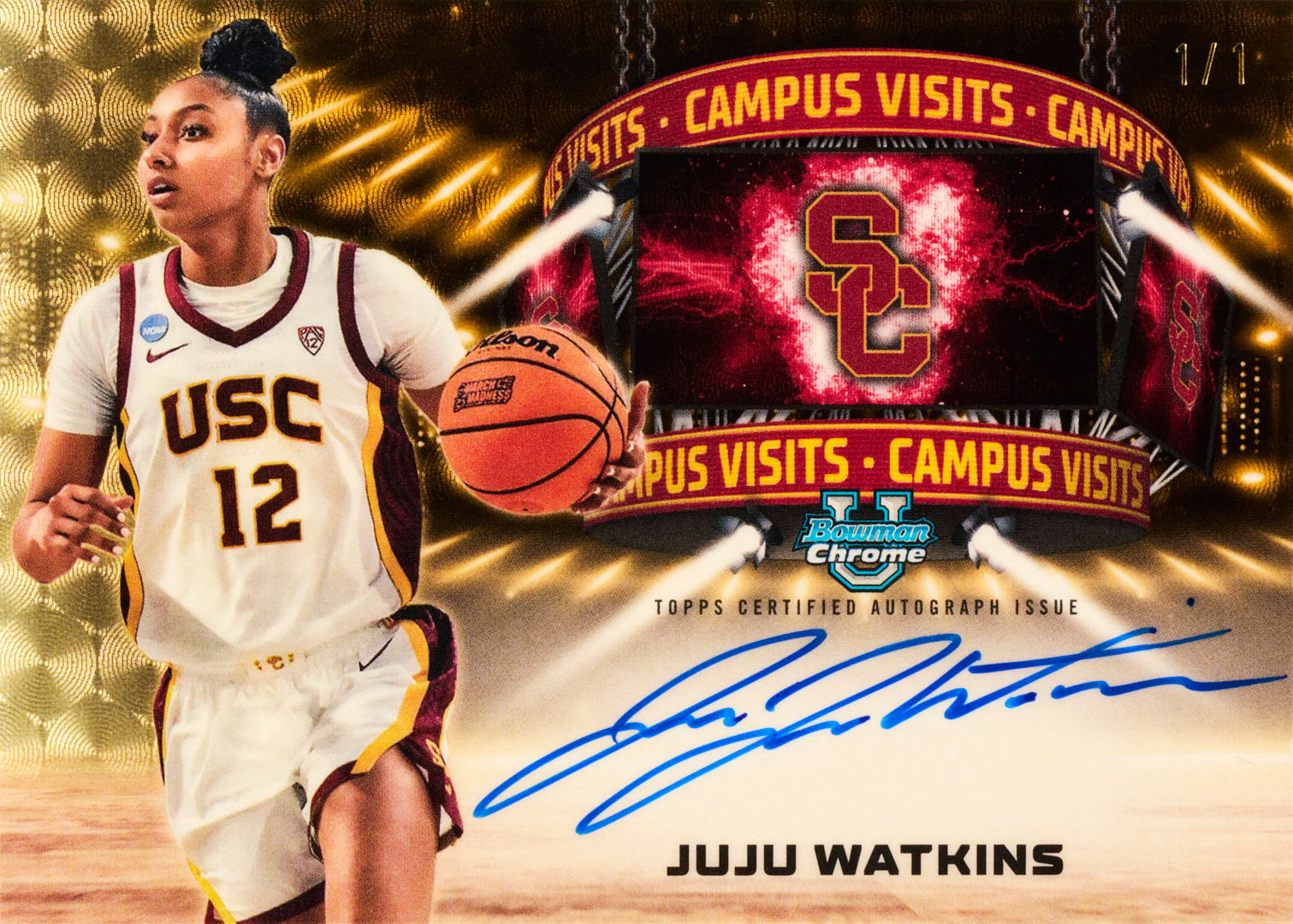 JuJu Watkins 2025 Bowman University Chrome Basketball Campus Visit Autographed Superfractor