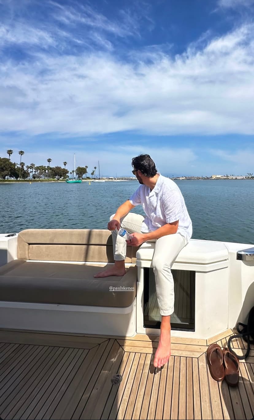 Pittsburgh Pirates pitcher Paul Skenes on a boat in San Diego with Livvy Dunne