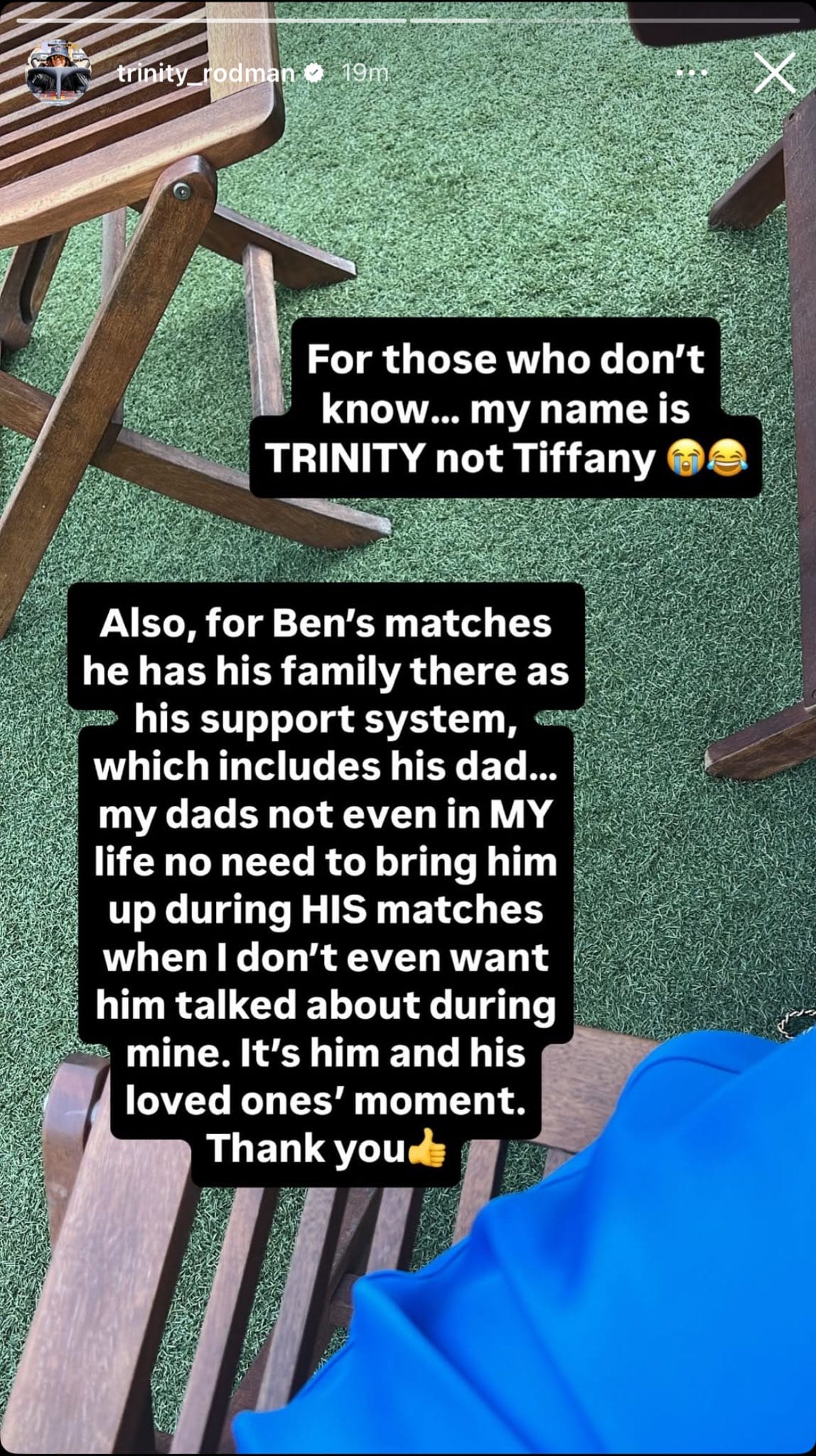 Screenshot of Trinity Rodman's Instagram story.