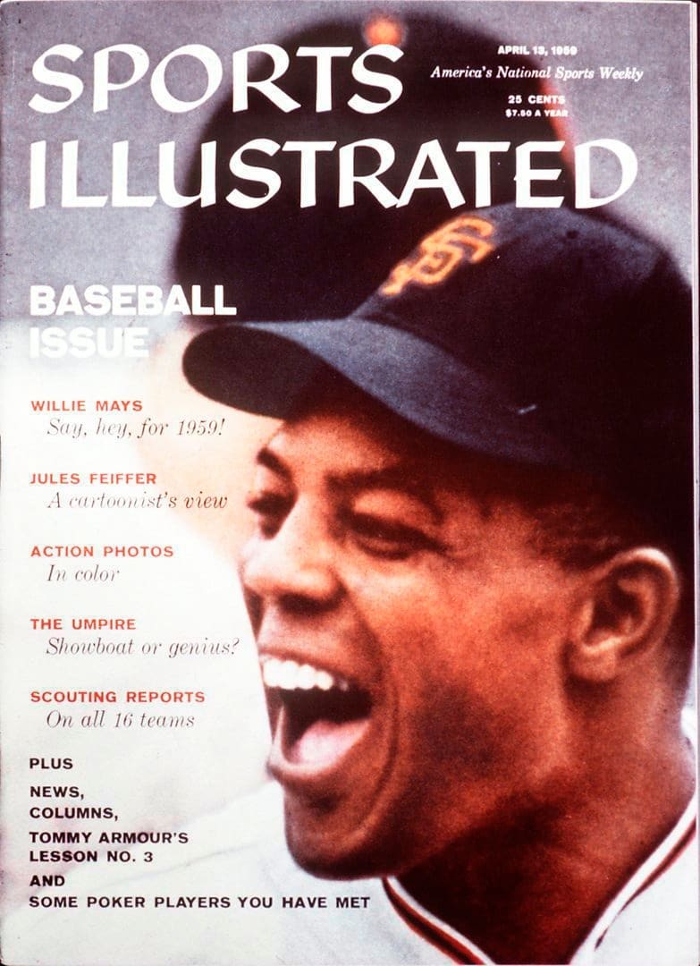 April 13, 1959 Sports Illustrated Cover. Baseball: Closeup of San Francisco Giants Willie Mays (24) 