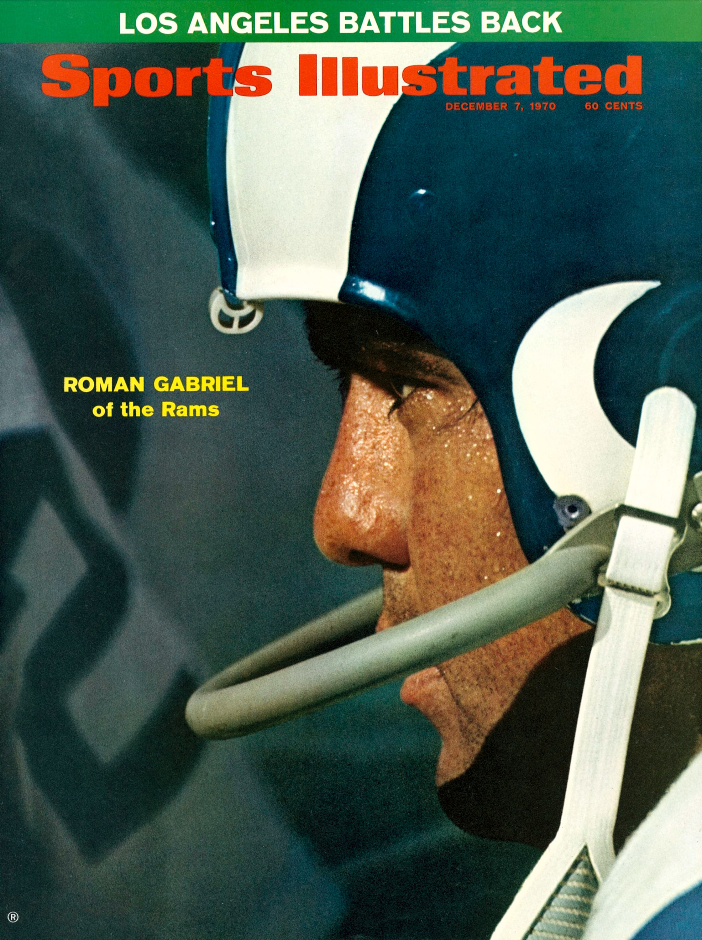 December 7, 1970 Sports Illustrated Cover Closeup of Los Angeles Rams QB Roman Gabriel 