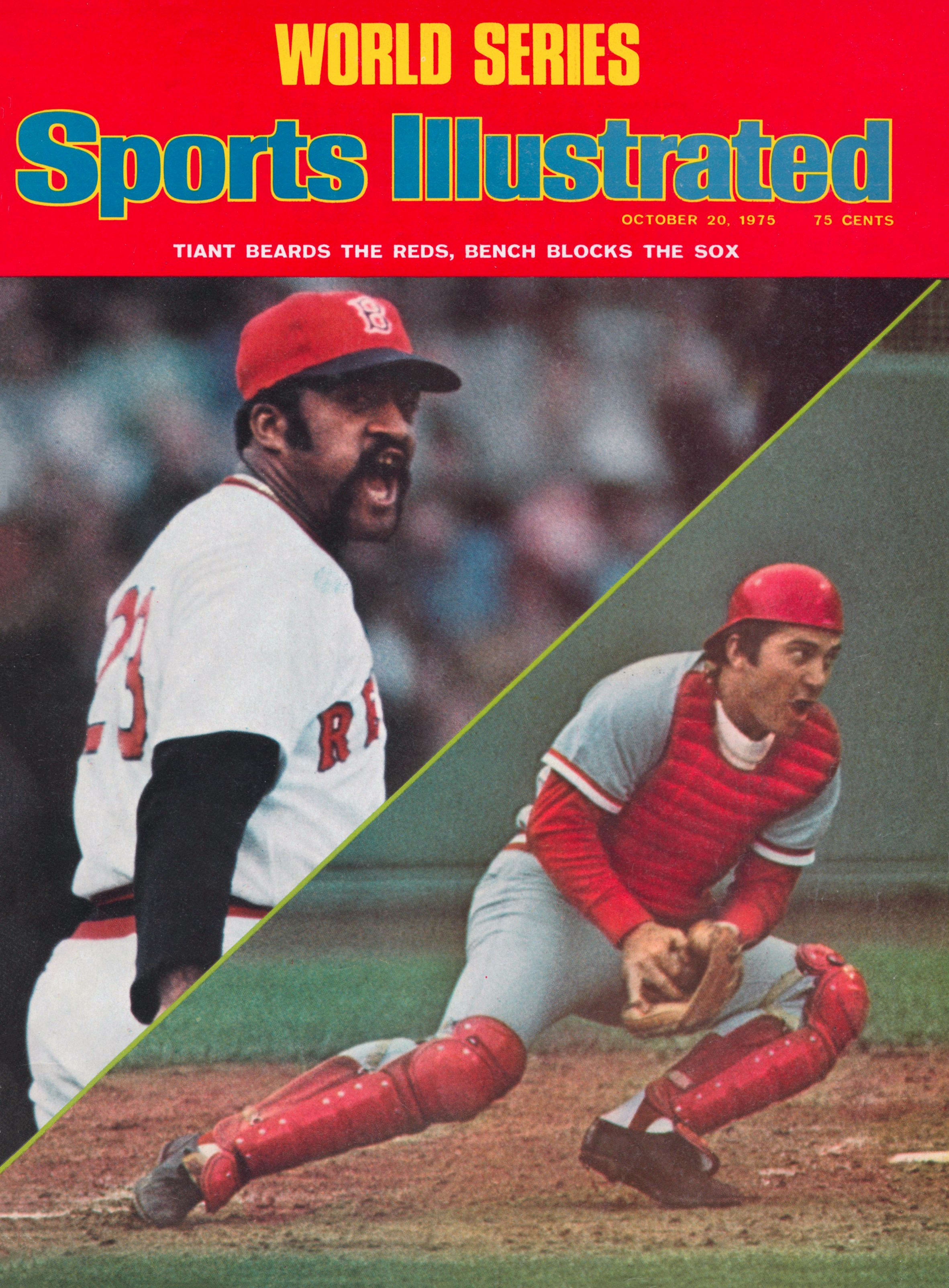 October 20, 1975 Sports Illustrated Cover. Baseball: World Series. Boston Red Sox Luis Tiant (23) Cincinnati Reds star Johnny