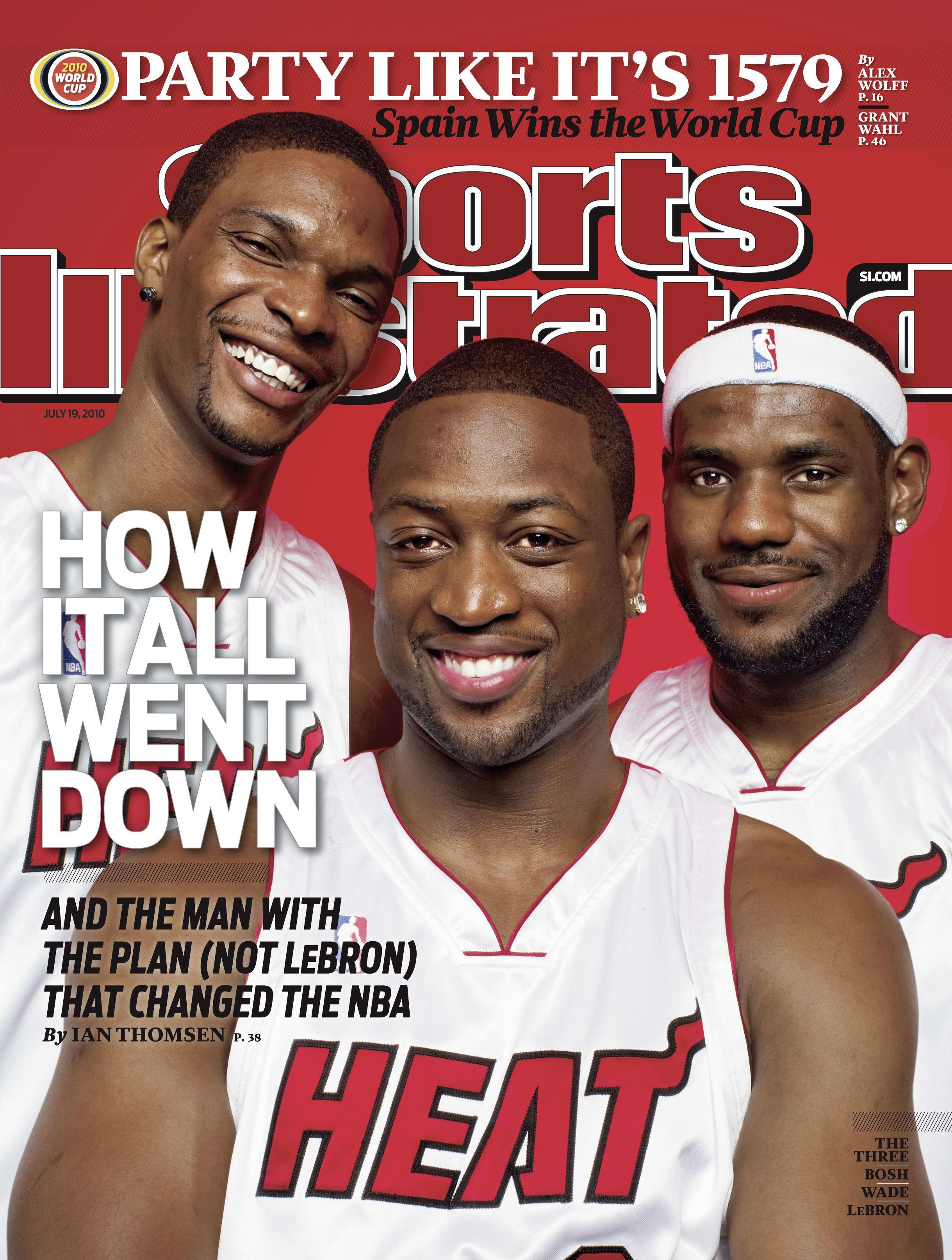 July 19, 2010 Sports Illustrated Cove (L-R) Portrait of Miami Heat Chris Bosh (1), Dwyane Wade (3), and LeBron James 