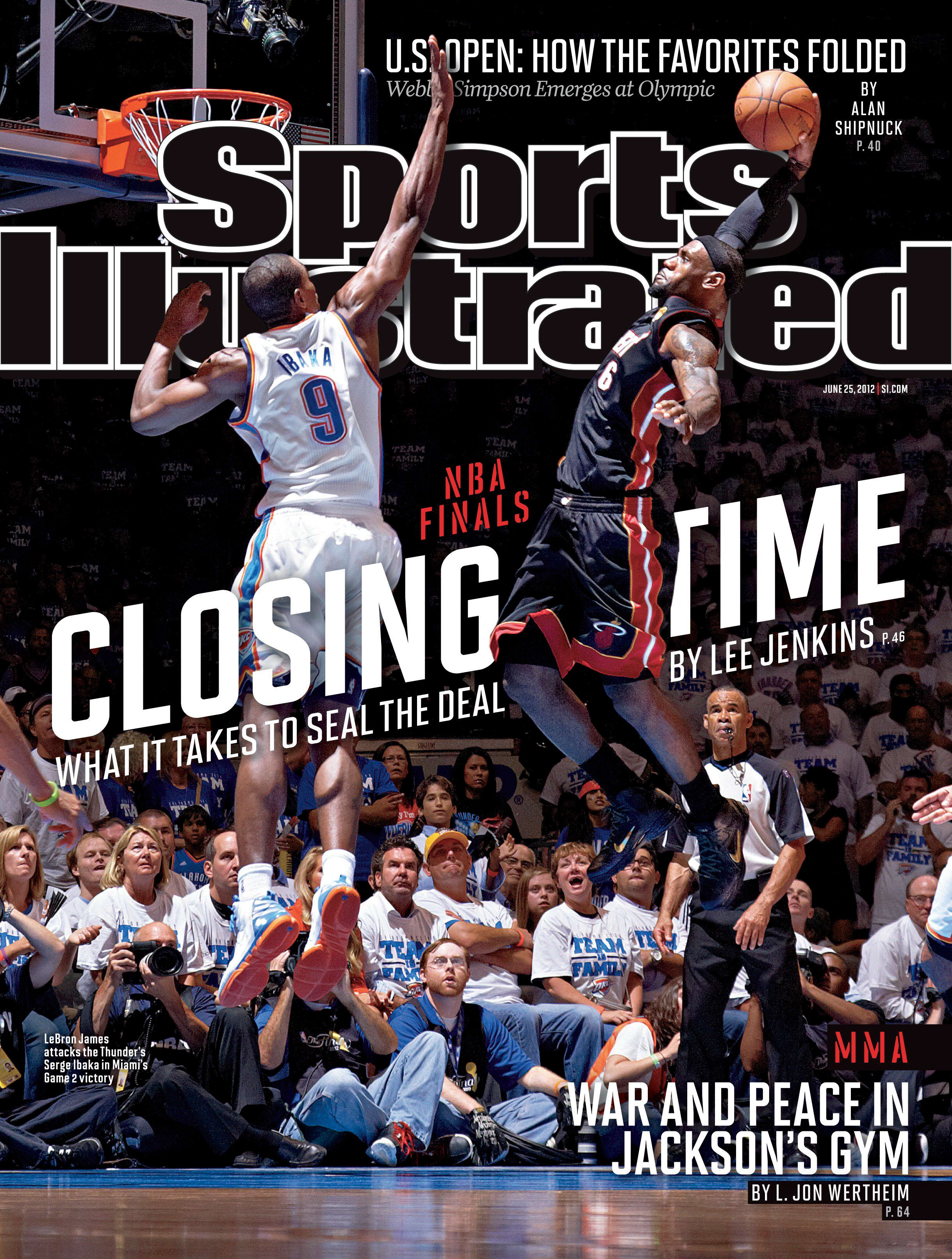 June 25, 2012 Sports Illustrated Cover NBA Finals: Miami Heat LeBron James (6) in action vs Oklahoma City Thunder Serge Ibaka