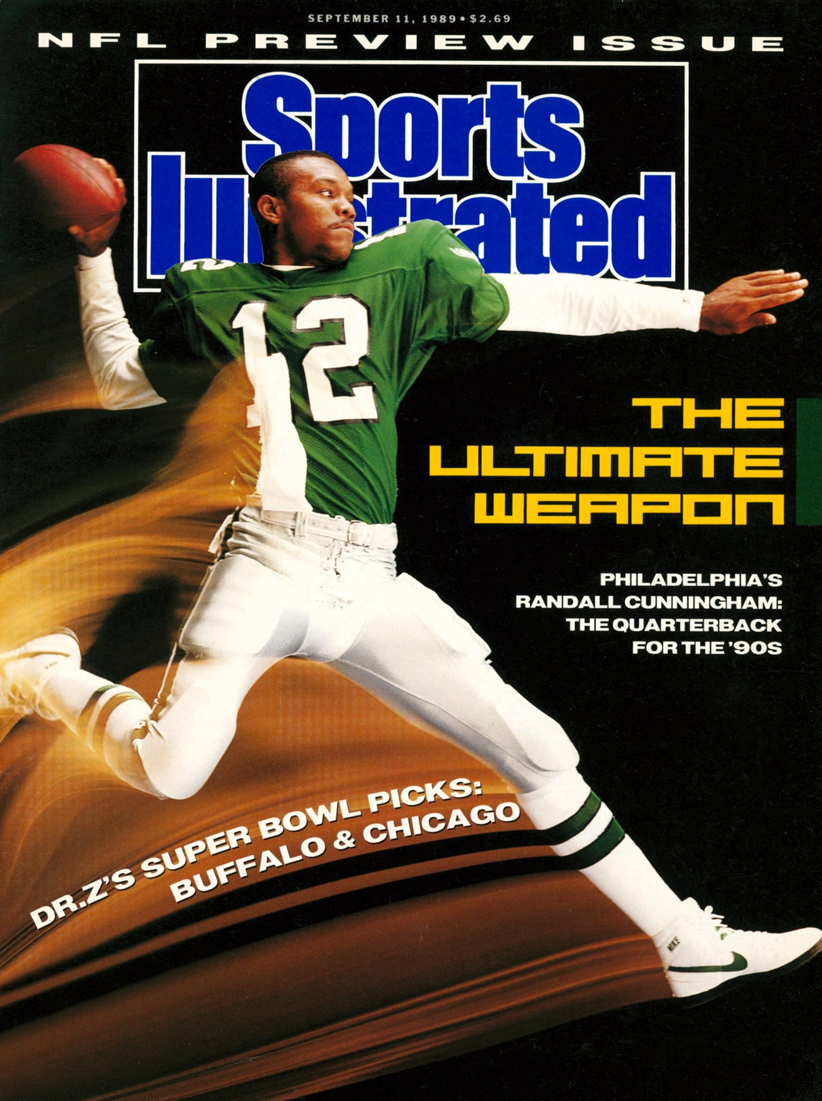 Slow shutter speed portrait of Philadelphia Eagles QB Randall Cunningham