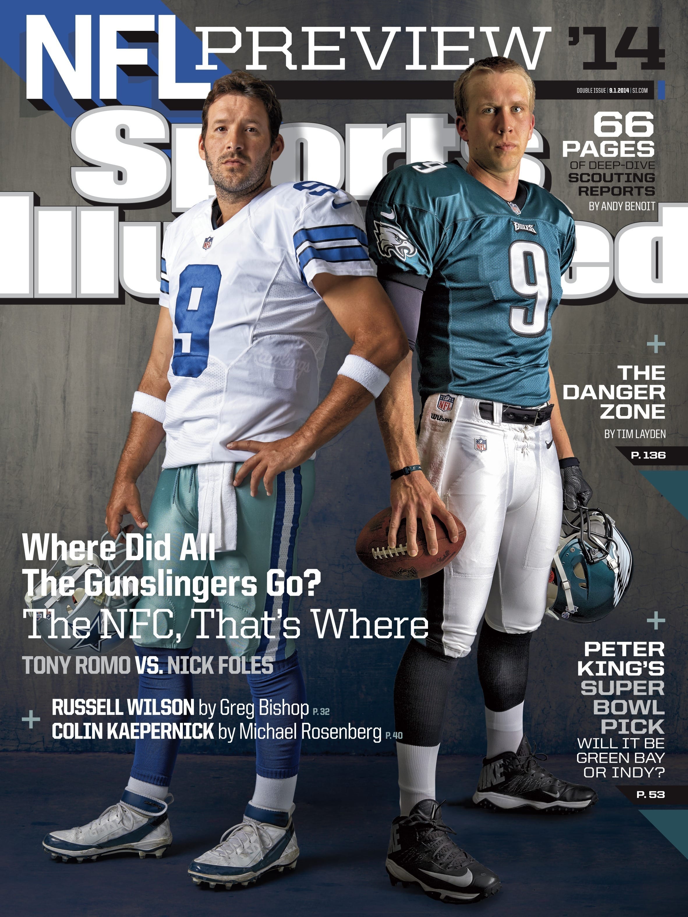 Portrait of Dallas Cowboys QB Tony Romo (9) and Philadelphia Eagles QB Nick Foles (9)