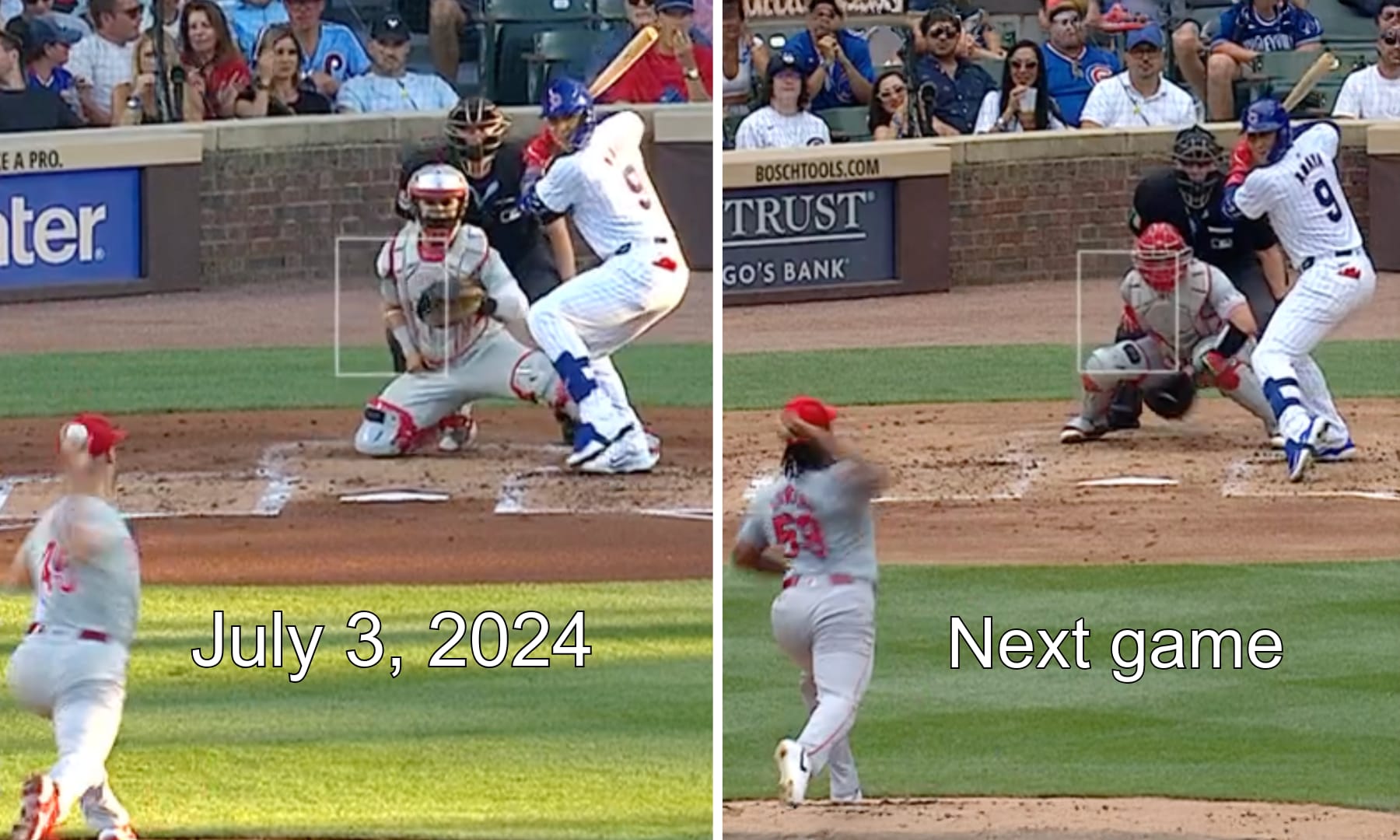 Side by side image of Miguel Amaya's swing change