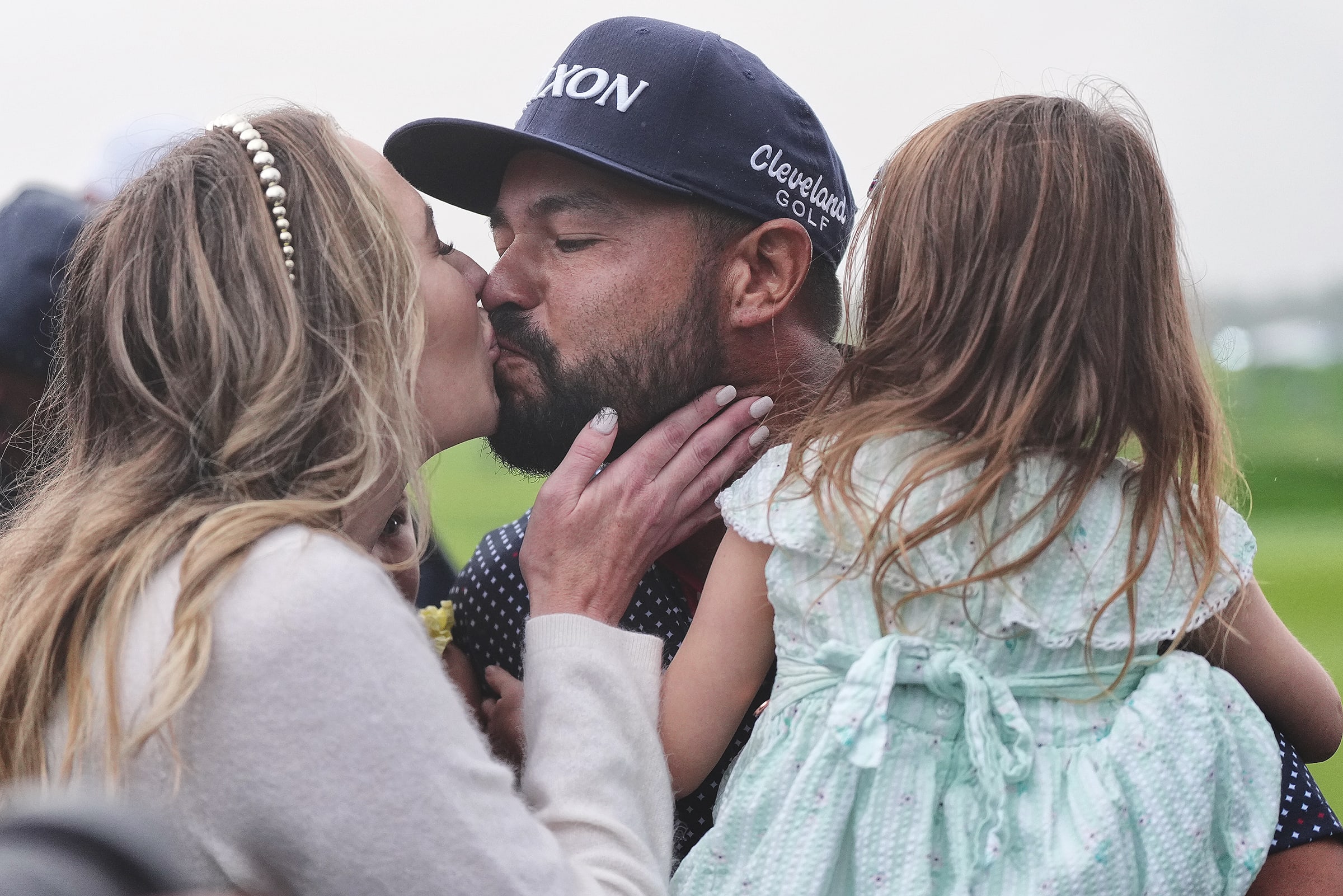 J.J. Spaun celebrates with his wife and two young daughters after winning the U.S. Open
