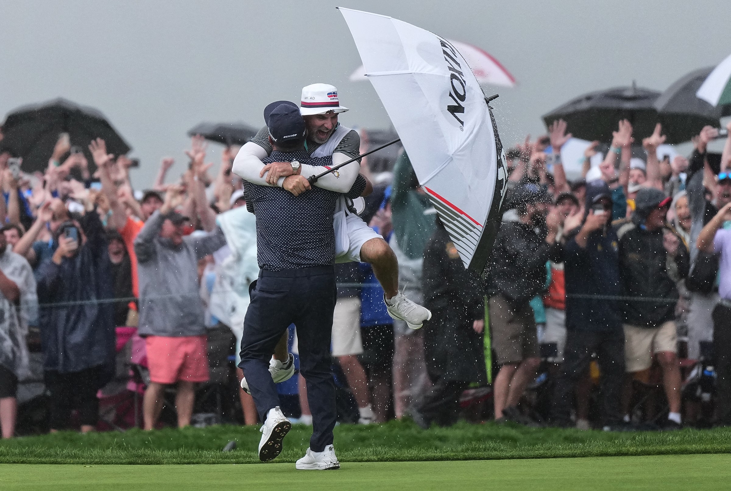 J.J. Spaun celebrates after winning the U.S. Open.