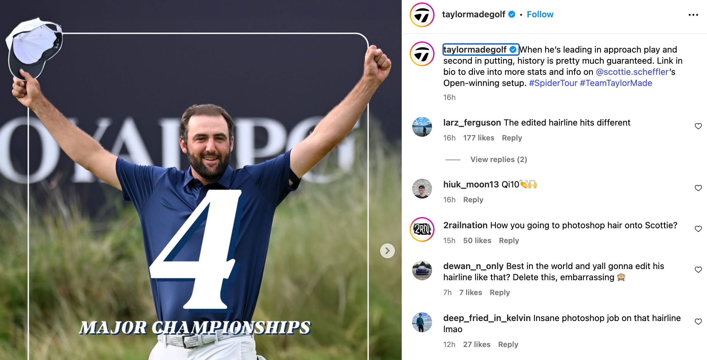 TaylorMade Golf Ripped for Photoshopping Scottie Scheffler’s Hairline in Celebratory Post