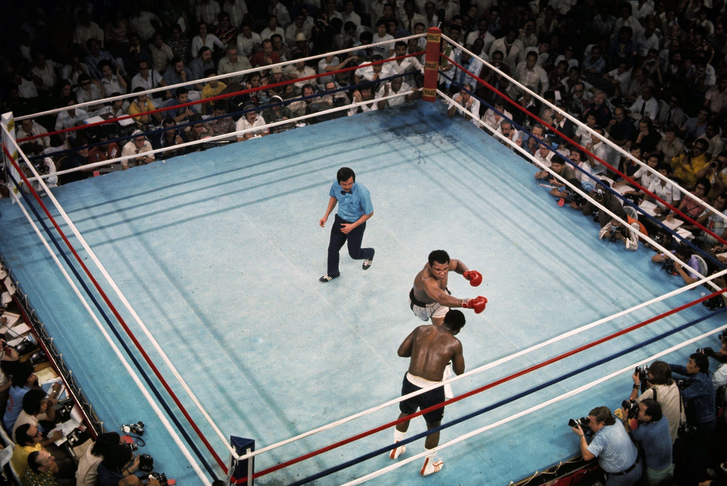 Muhammad Ali, Joe Frazier, referee Carlos Padilla