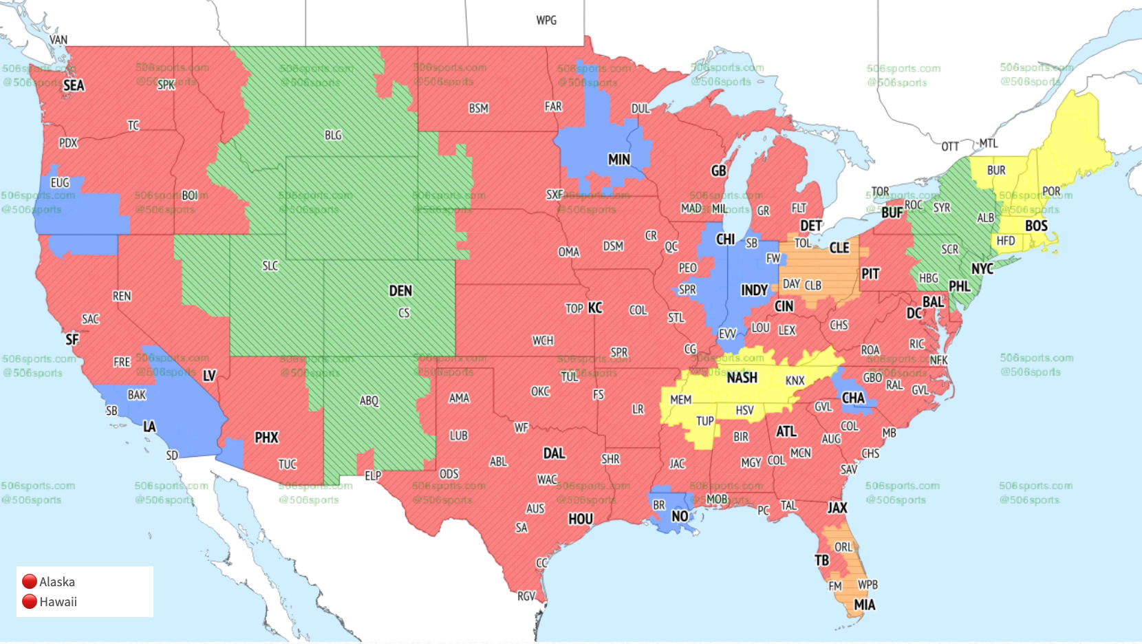 CBS Week 7 coverage map. 