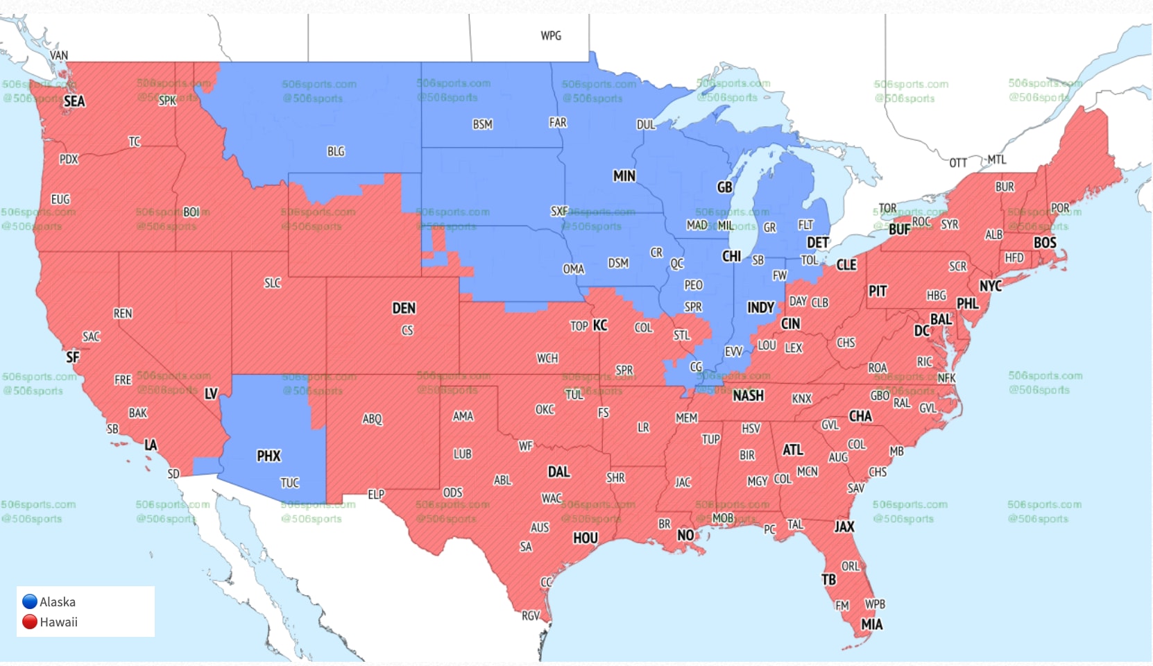 Fox Week 7 coverage map for the late game window. 