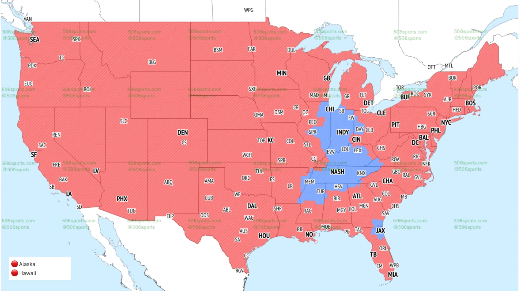Mapa de cobertura de la semana 8 de CBS para la ventana tardía