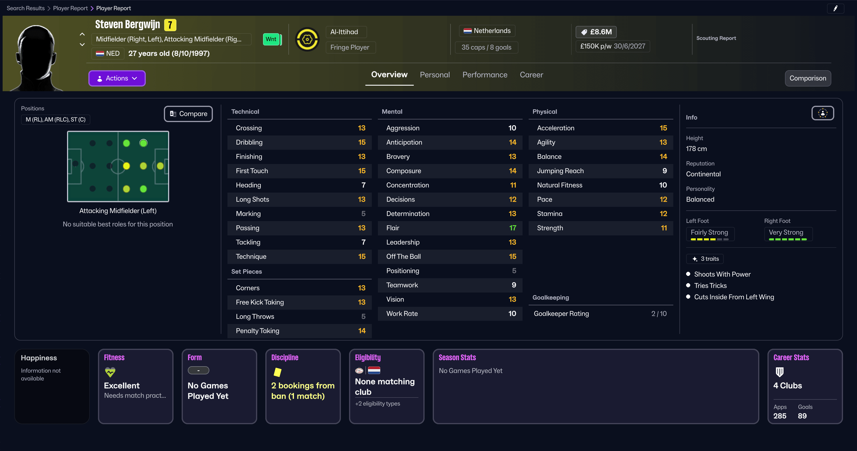 Steven Bergwijn ใน Football Manager 26