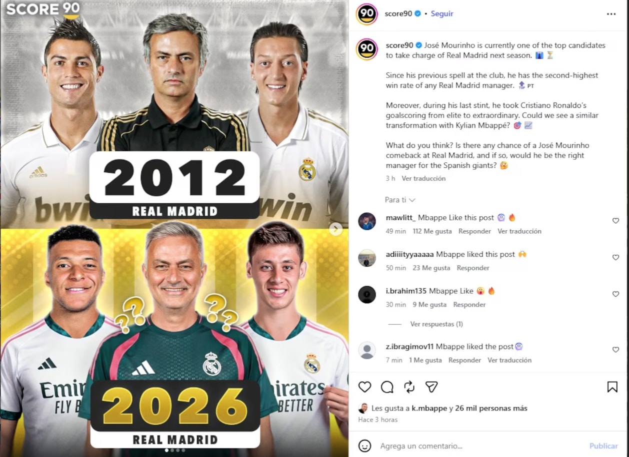 เอ็มบัปเปกดไลก์โพสต์อินสตาแกรม