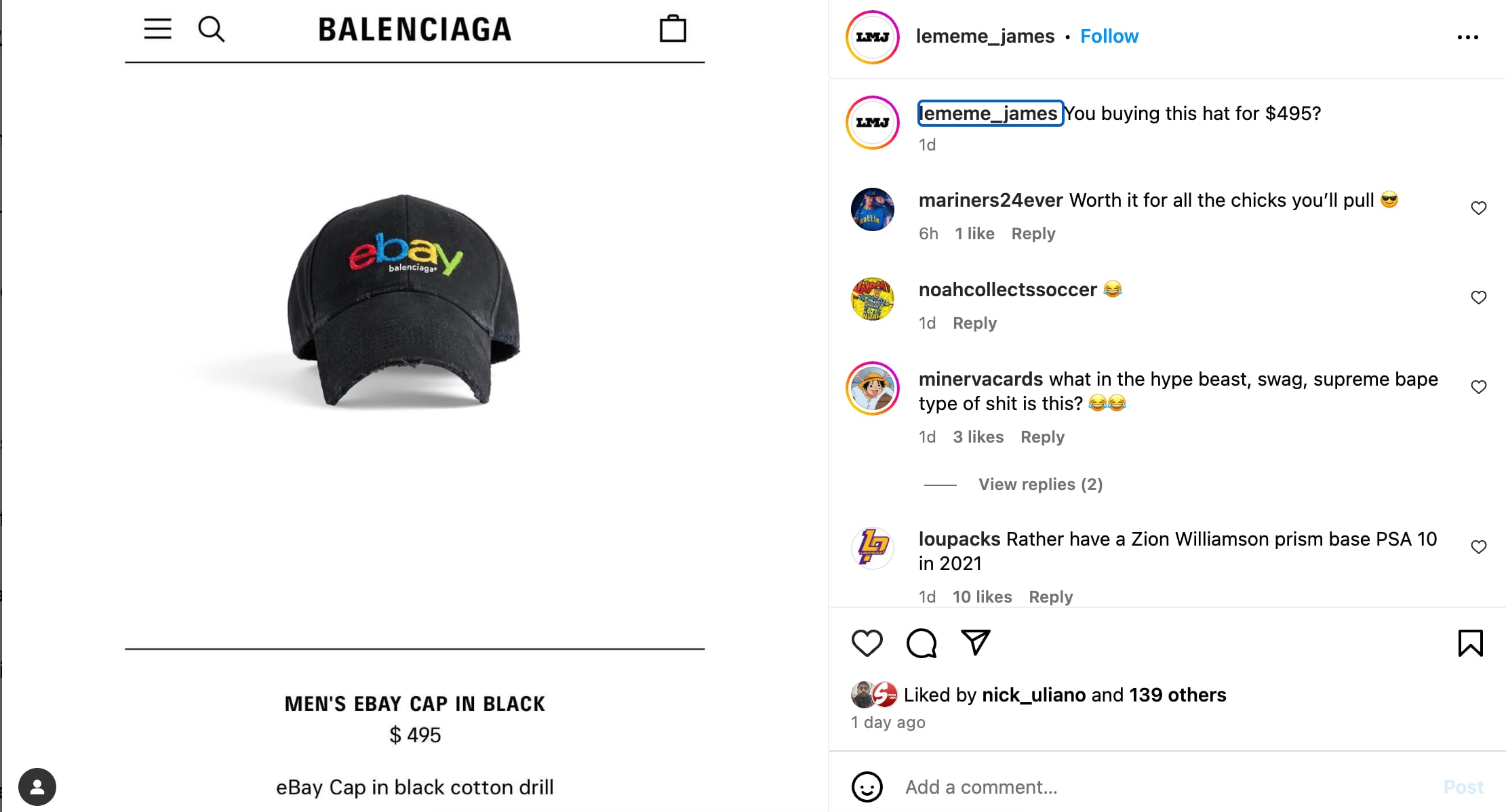 eBay and Balenciaga Partner to Sell a Cap for $495