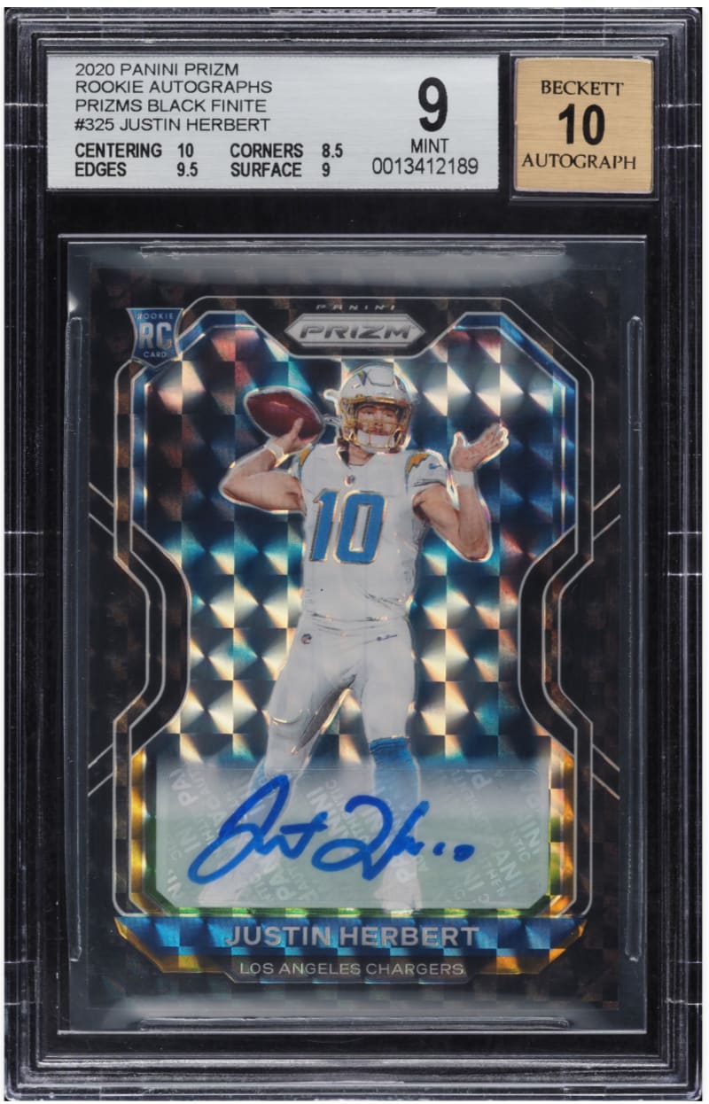 2020 Panini Prizm Black Finite Justin Herbert ROOKIE AUTO 1/1 #325 BGS 9 MINT