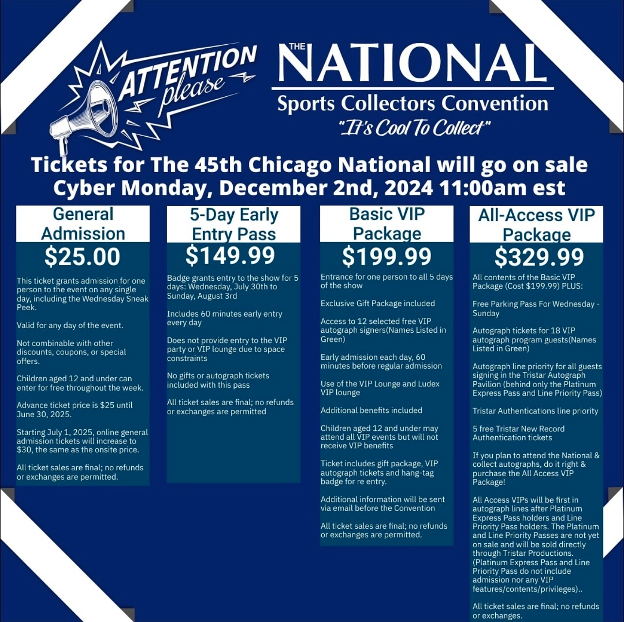 Ticket Packages for the National Sports Collectors Convention